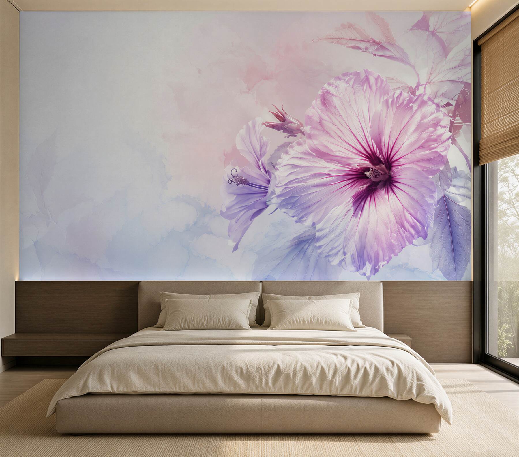Fototapeta hibiskus różowo fioletowy w pastelowej akwareli?v23