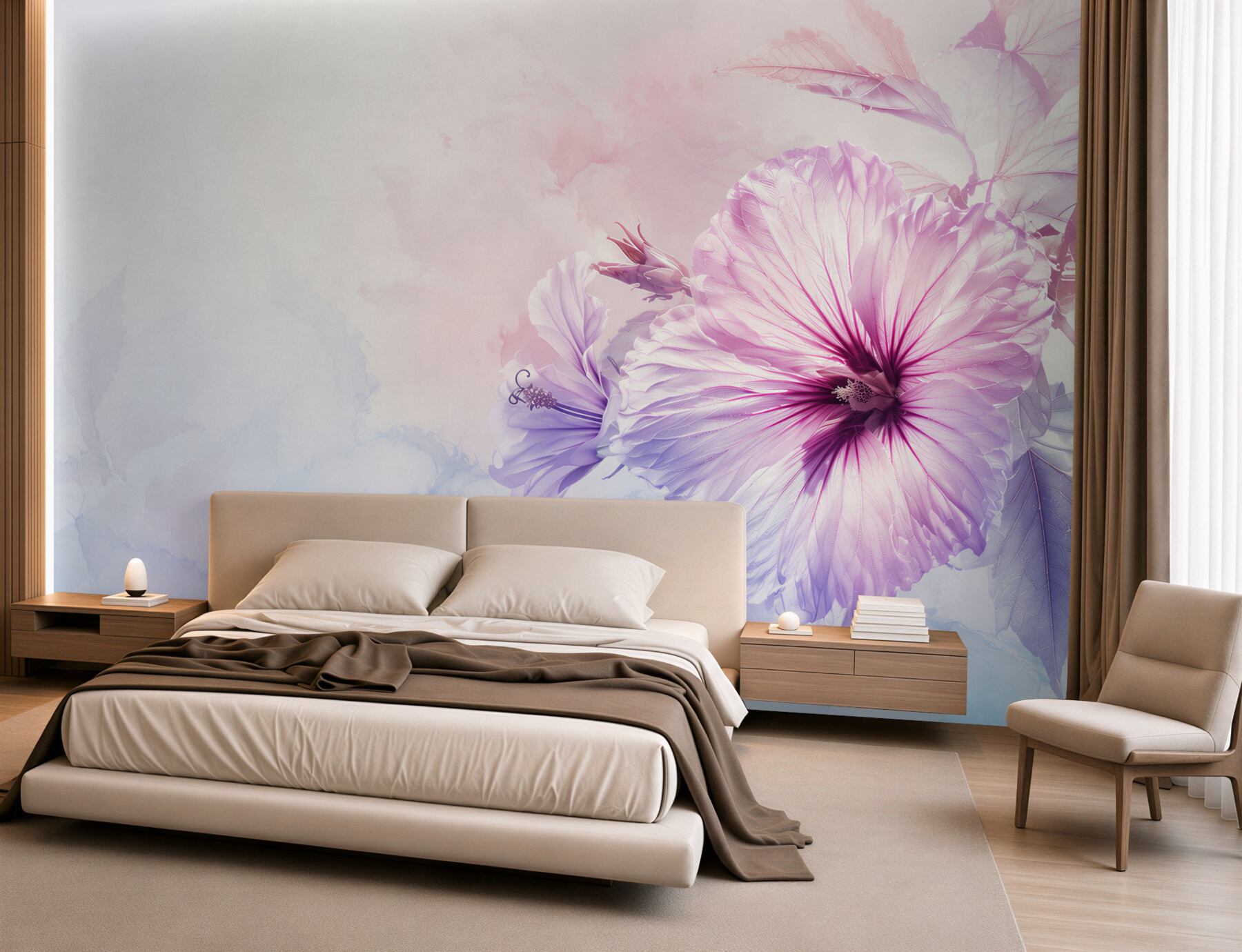 Fototapeta hibiskus różowo fioletowy w pastelowej akwareli?v23