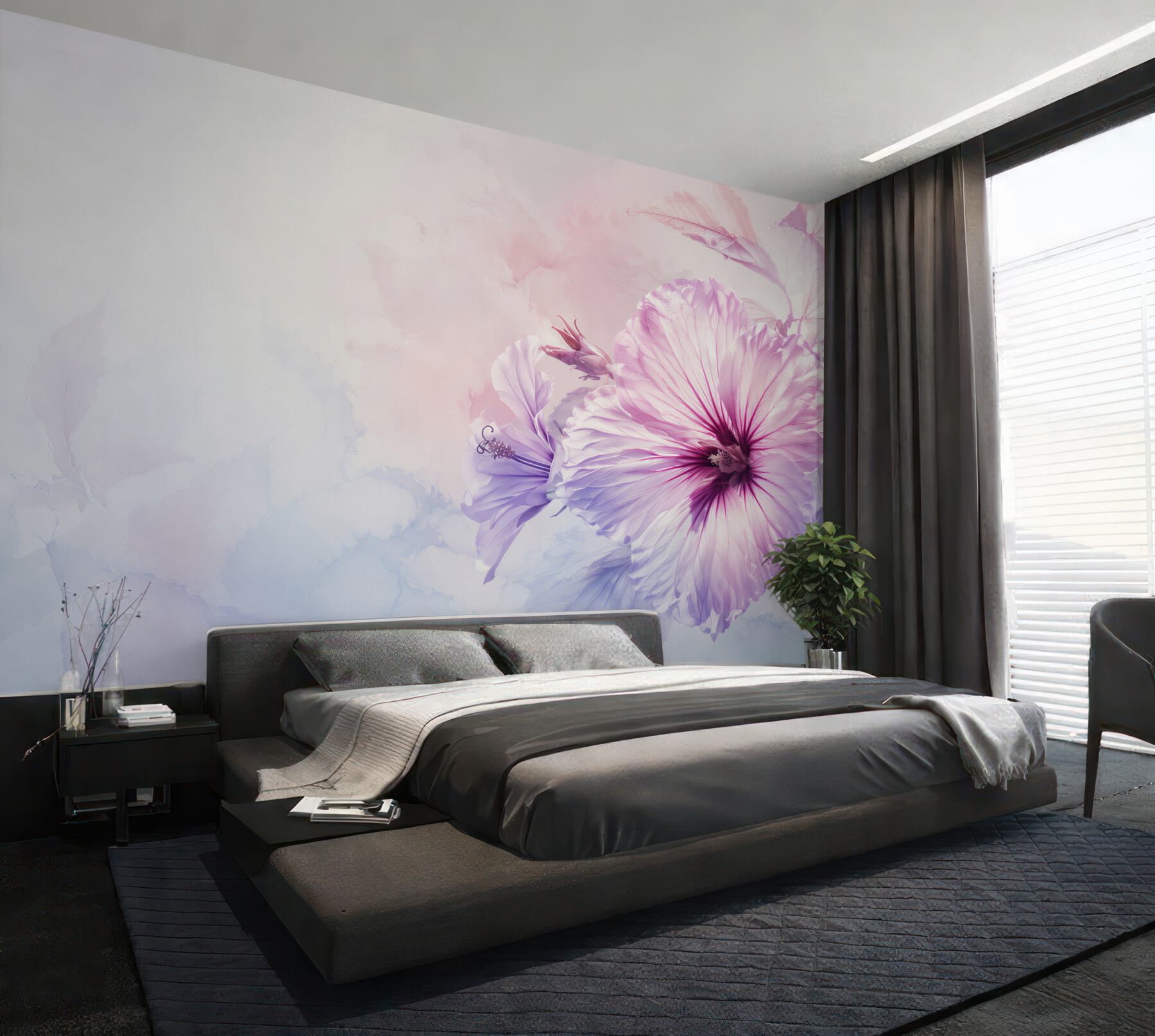Fototapeta hibiskus różowo fioletowy w pastelowej akwareli?v23