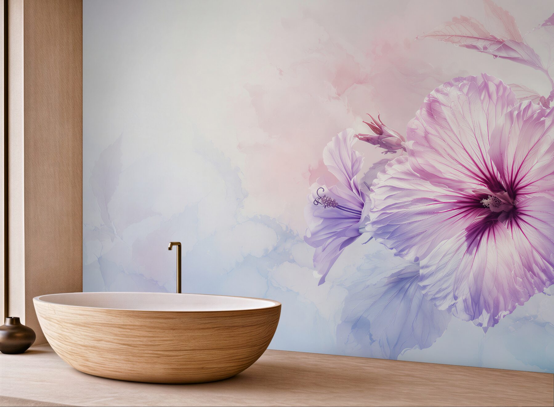Fototapeta hibiskus różowo fioletowy w pastelowej akwareli?v23