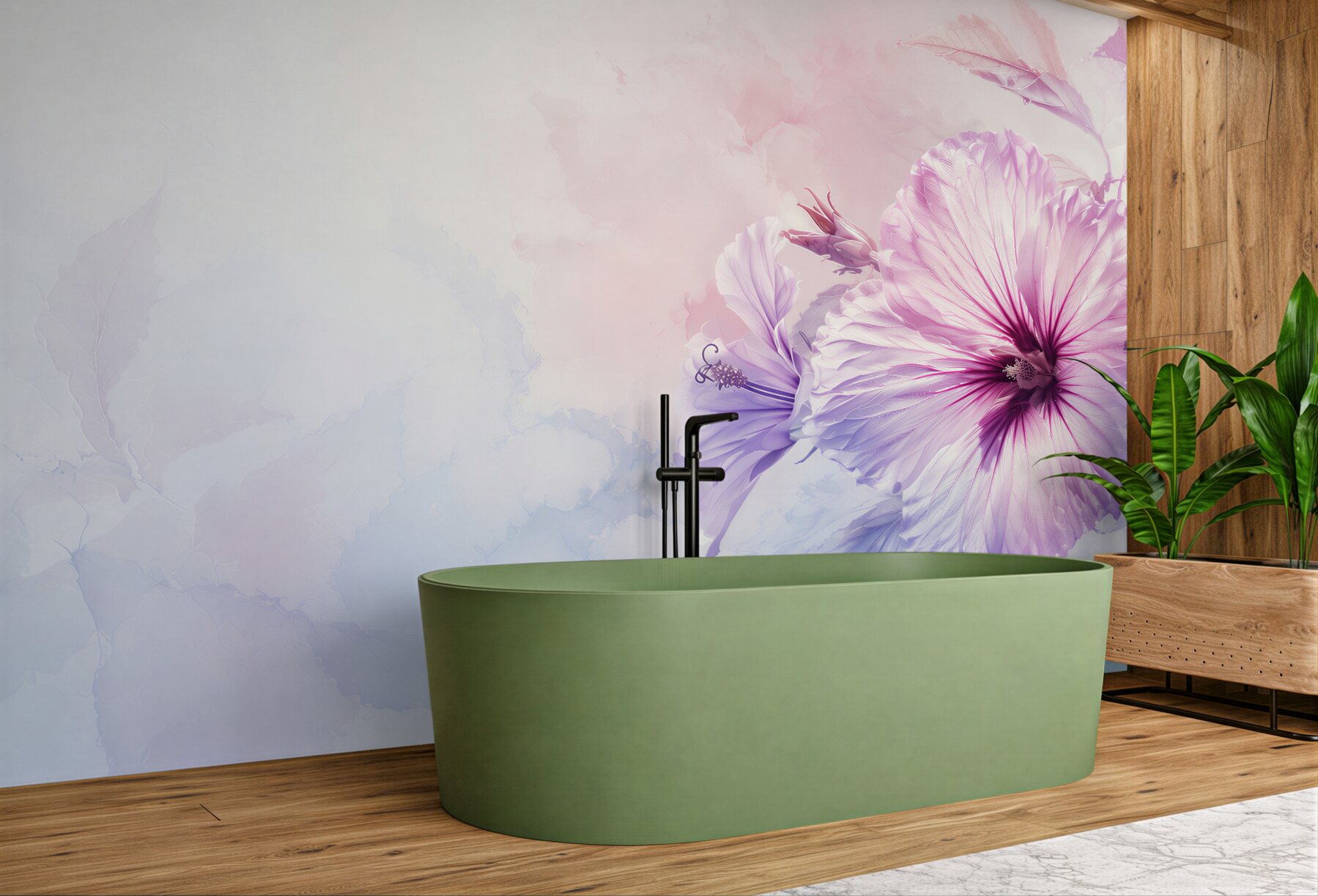 Fototapeta hibiskus różowo fioletowy w pastelowej akwareli?v23
