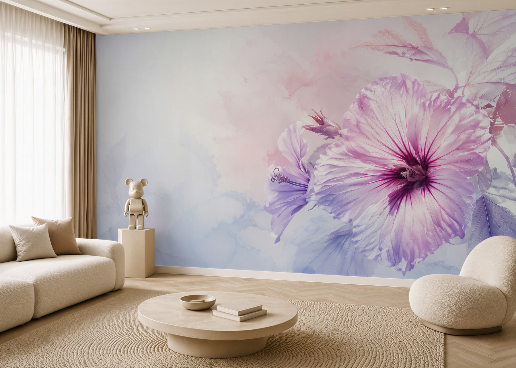 Fototapeta hibiskus różowo fioletowy w pastelowej akwareli?v23