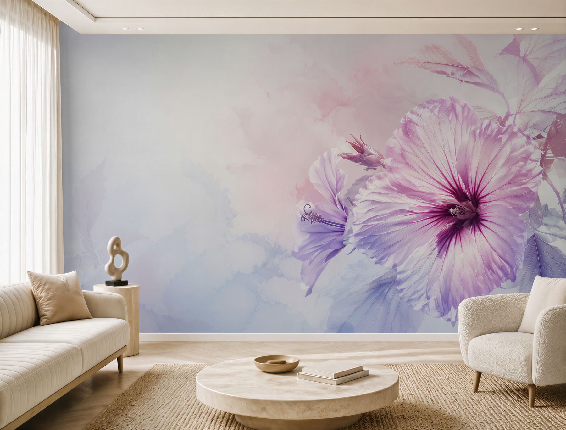 Fototapeta hibiskus różowo fioletowy w pastelowej akwareli?v23