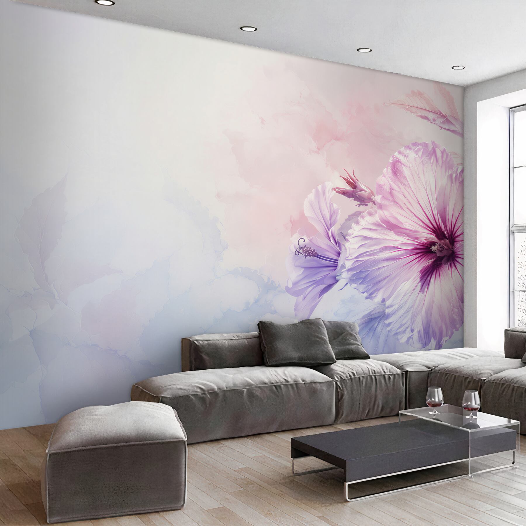 Fototapeta hibiskus różowo fioletowy w pastelowej akwareli?v23