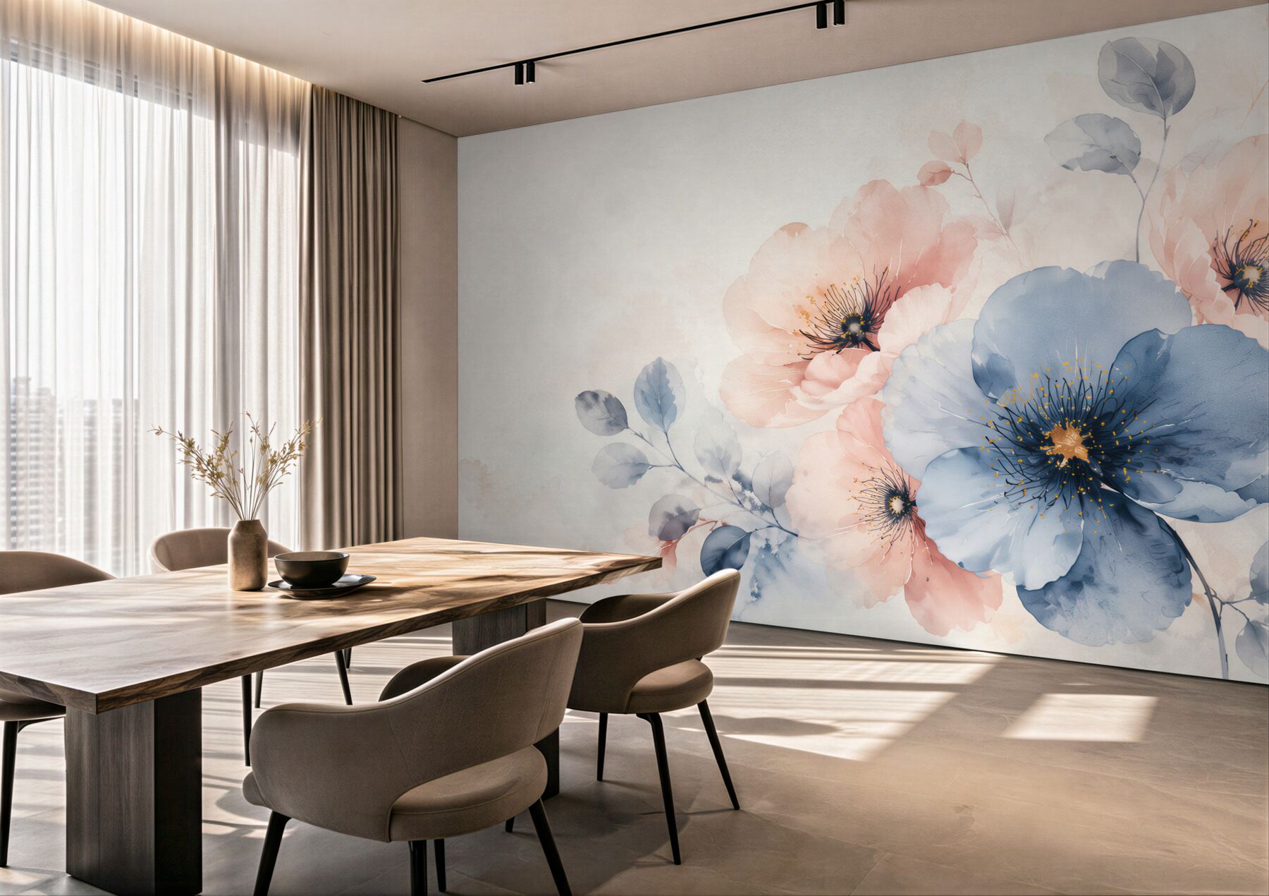 Fototapeta kwiaty pastelowe niebieskie i brzoskwiniowe eleganckie?v23