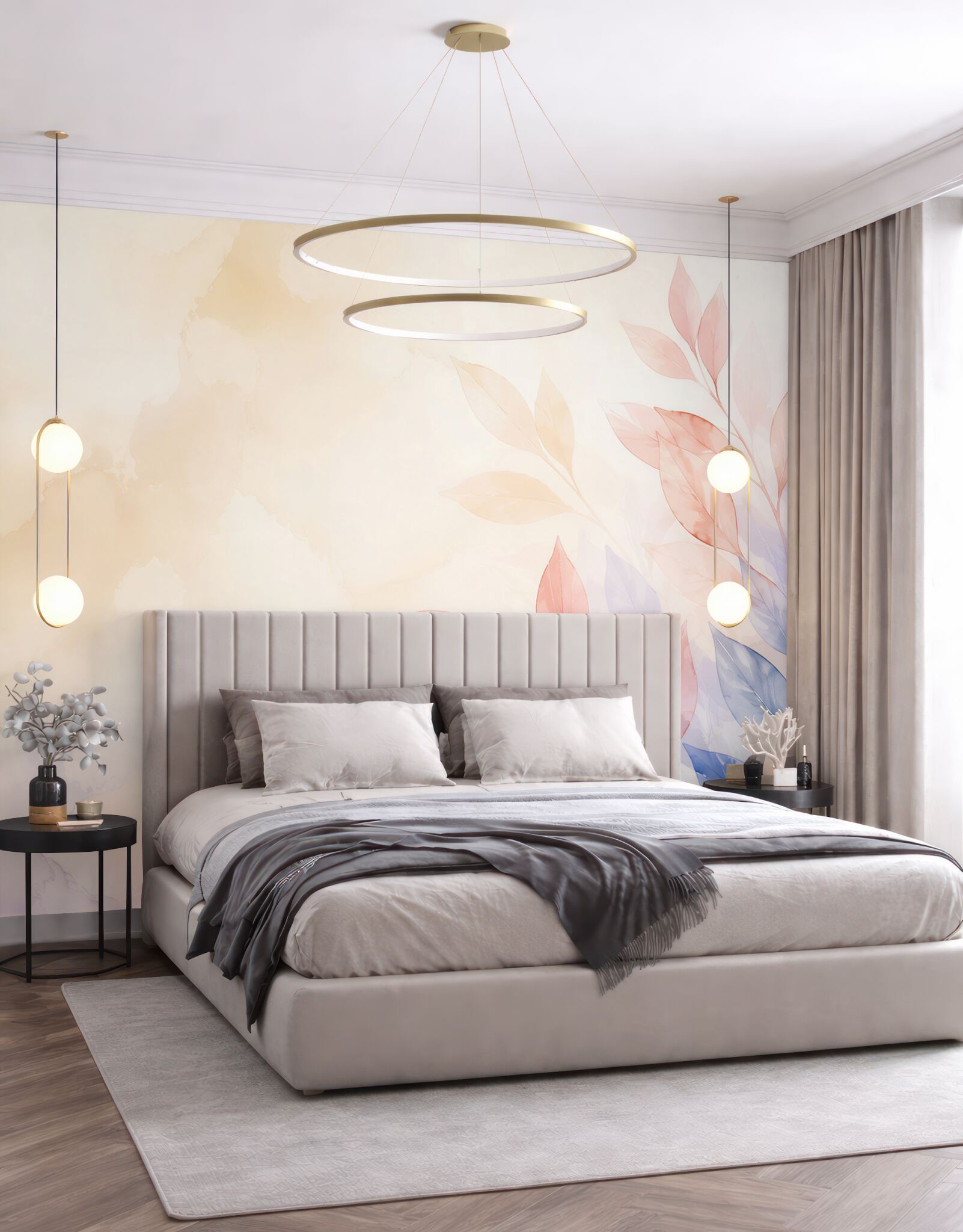 Fototapeta pastelowe liście różowe i niebieskie minimalistyczna?v23