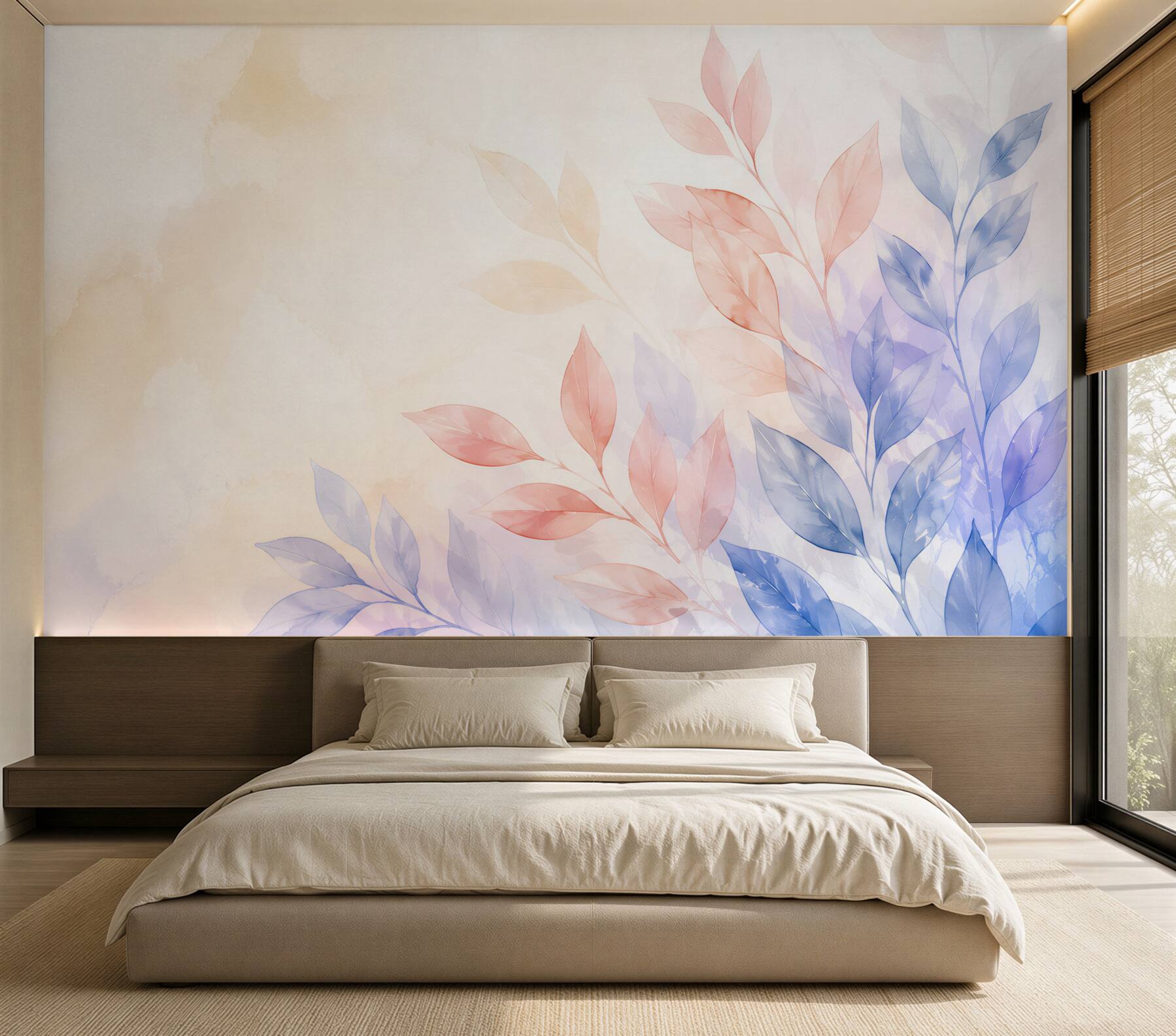 Fototapeta pastelowe liście różowe i niebieskie minimalistyczna?v23