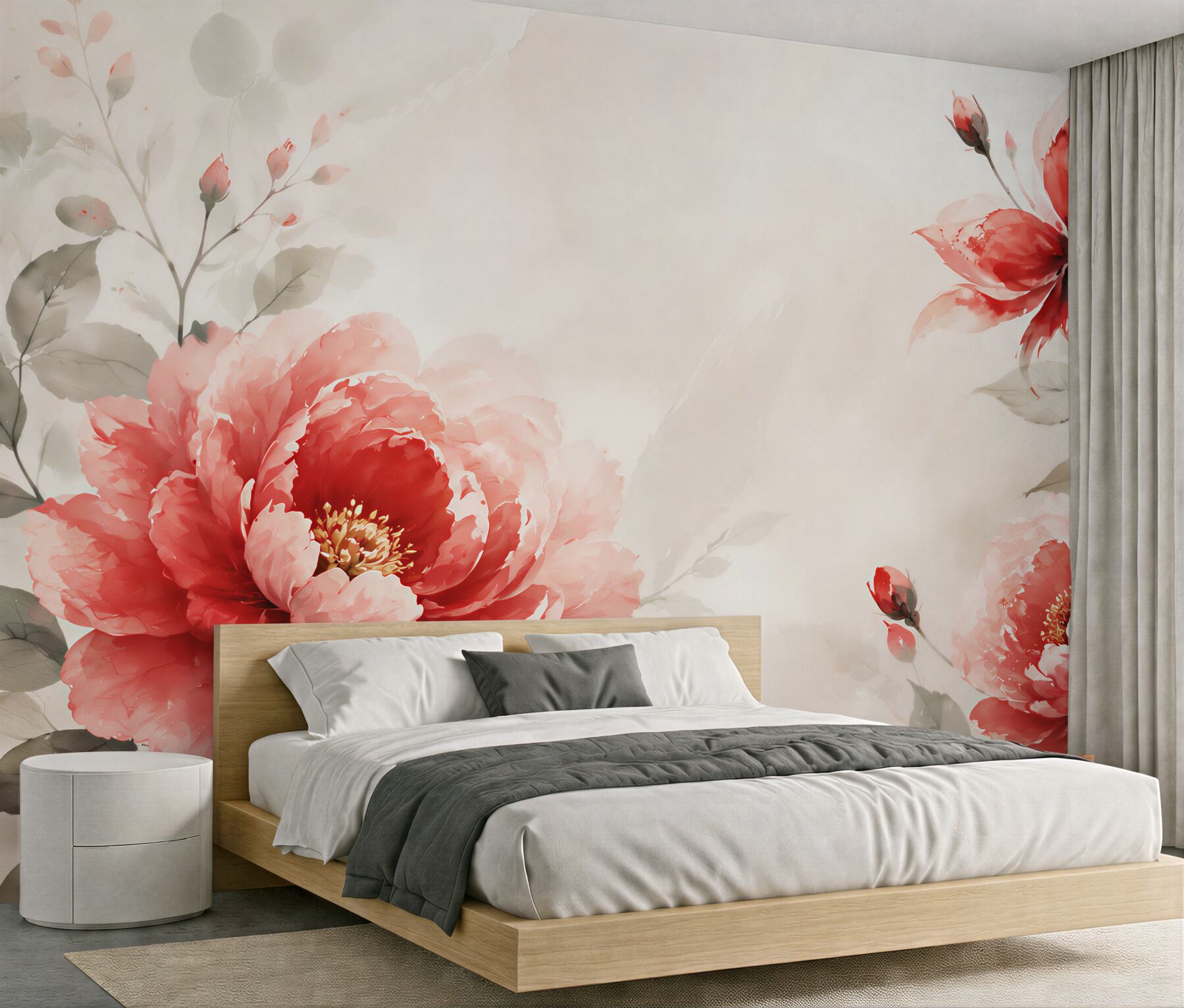 Fototapeta czerwone piwonie akwarelowe na jasnym tle elegancka?v23