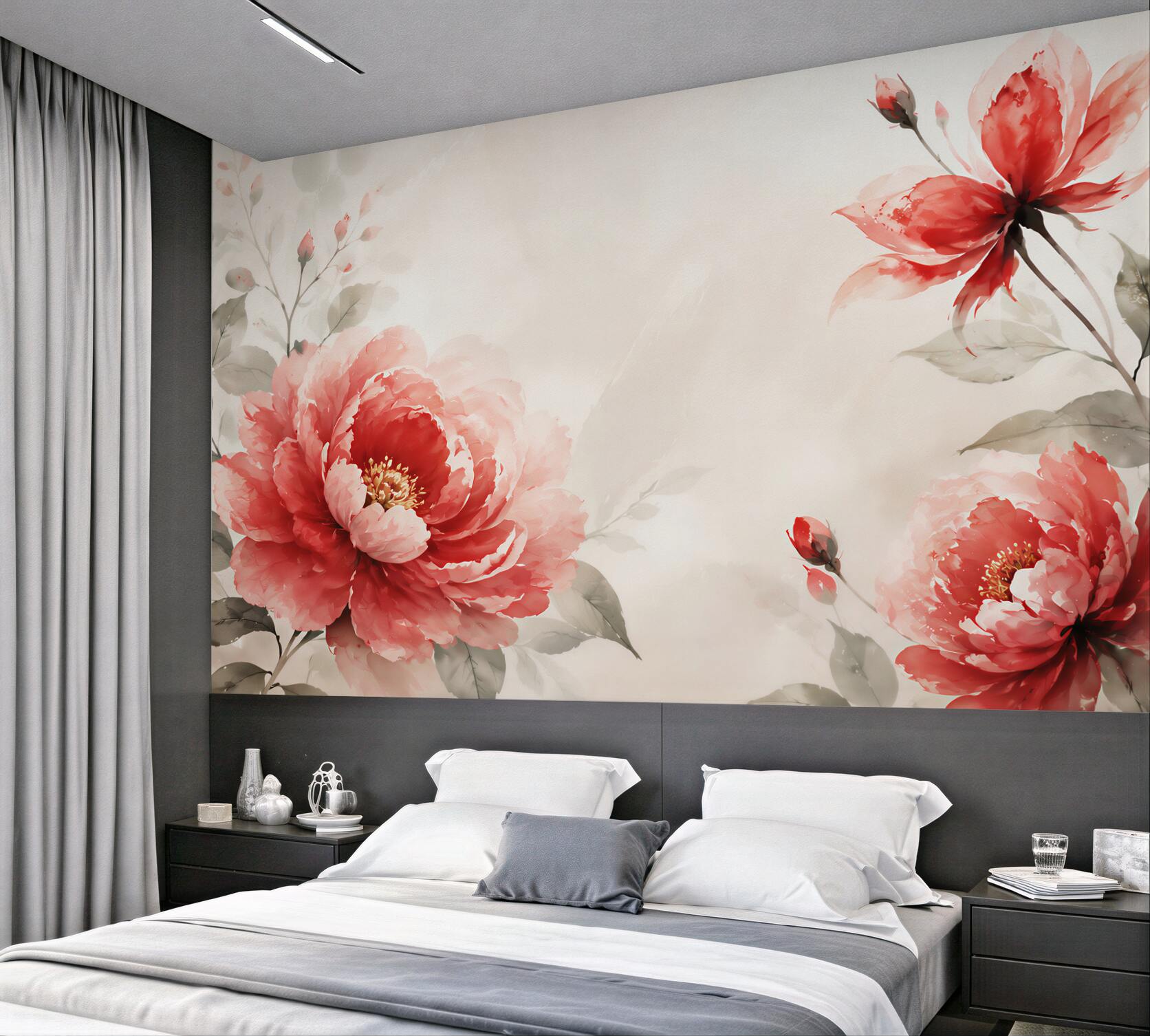 Fototapeta czerwone piwonie akwarelowe na jasnym tle elegancka?v23