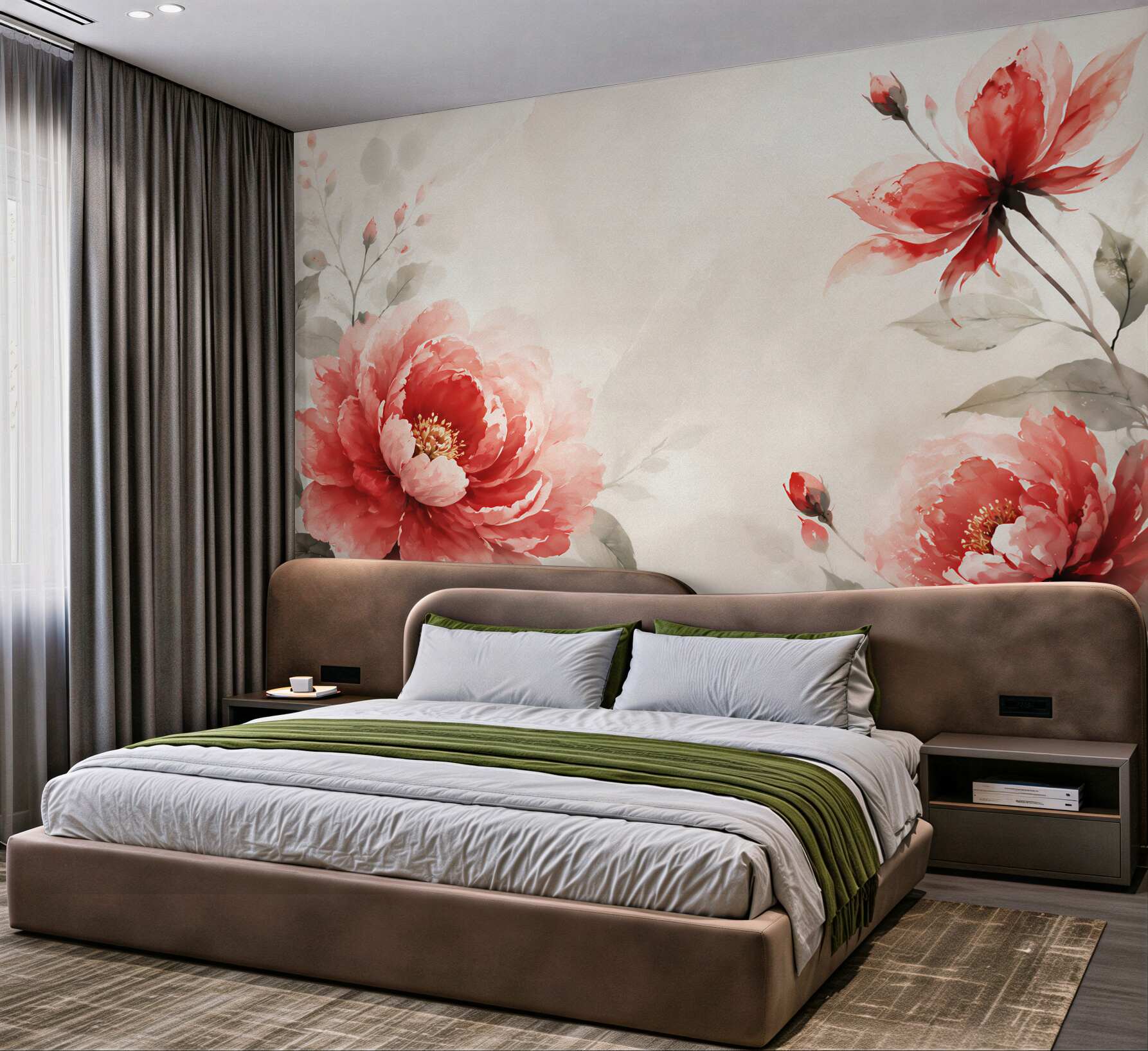Fototapeta czerwone piwonie akwarelowe na jasnym tle elegancka?v23