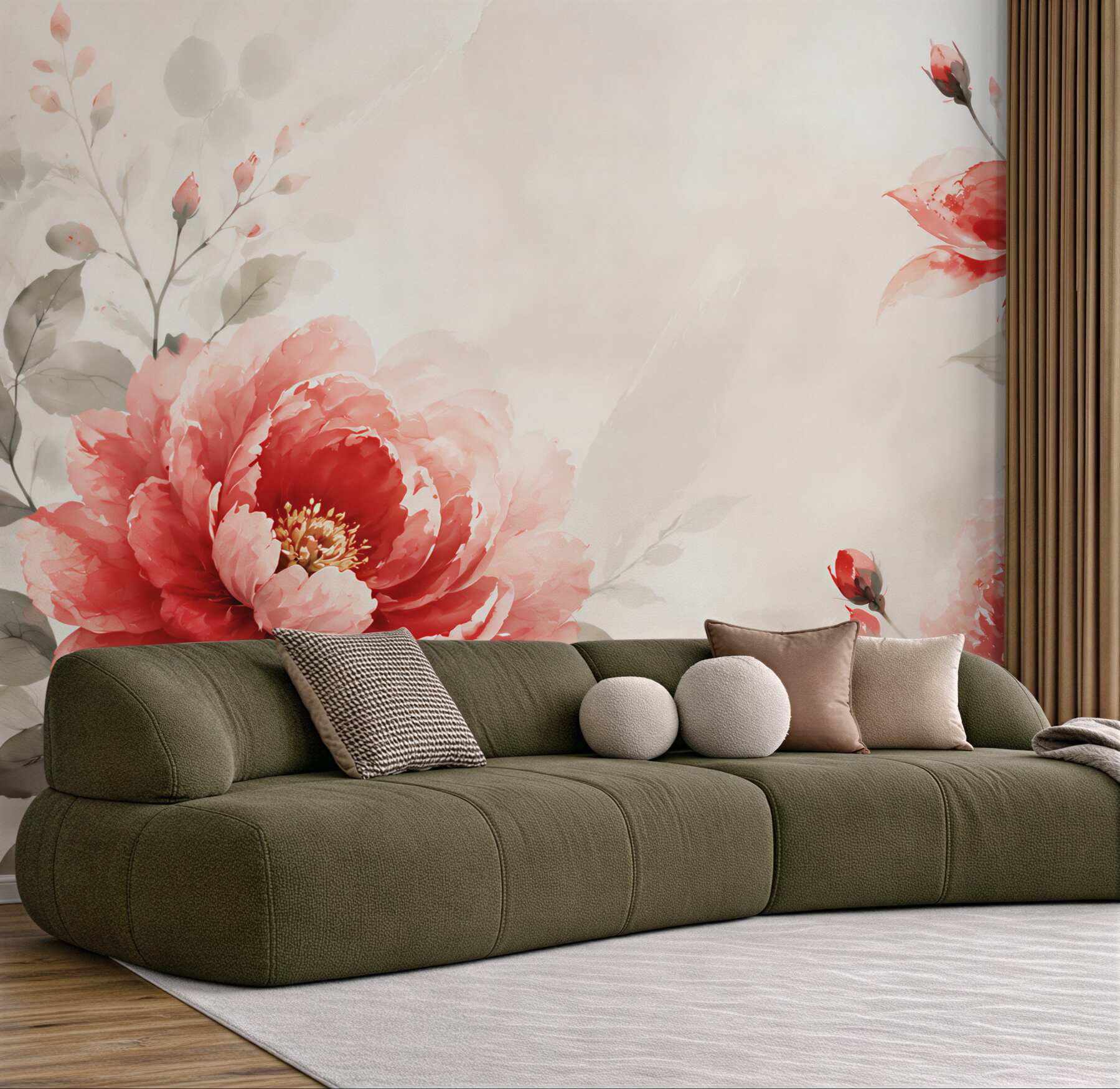 Fototapeta czerwone piwonie akwarelowe na jasnym tle elegancka?v23