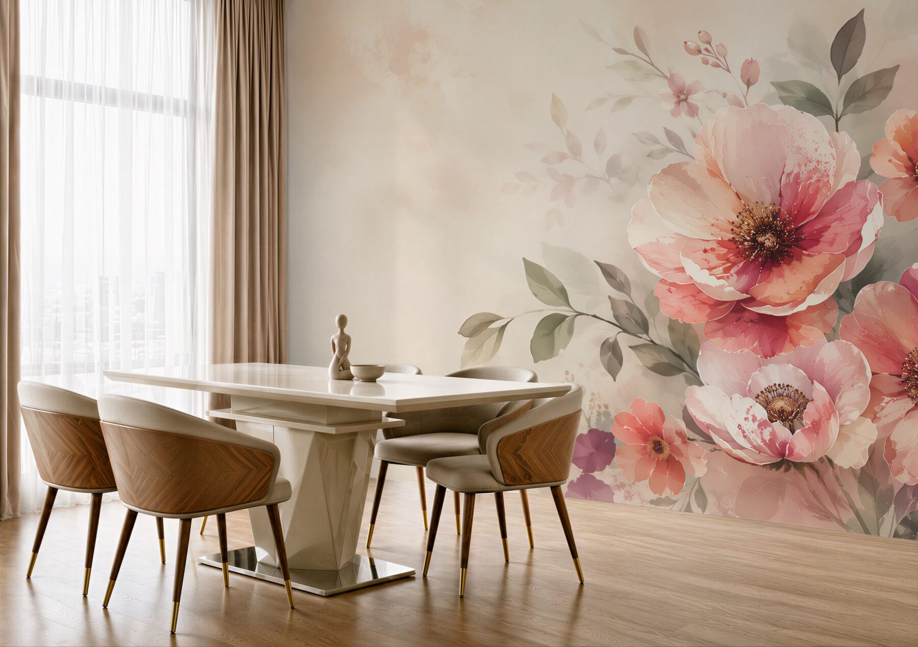 Fototapeta pastelowe kwiaty akwarelowe różowo morelowe eleganckie?v23