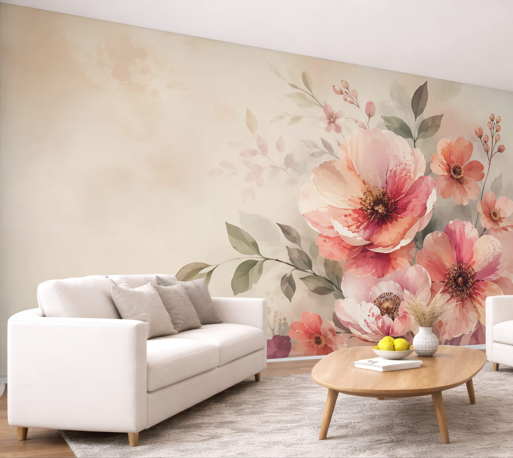 Fototapeta pastelowe kwiaty akwarelowe różowo morelowe eleganckie?v23