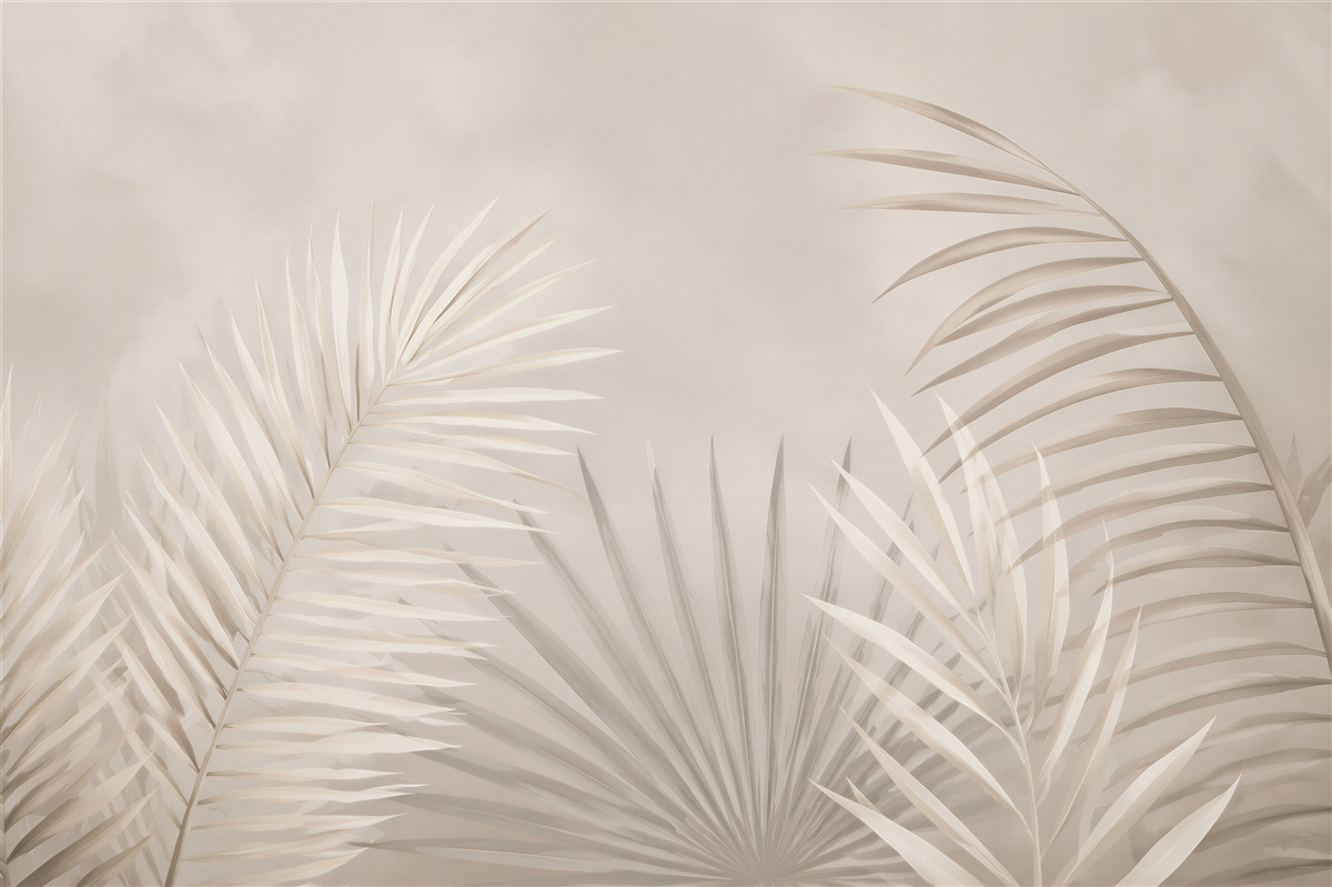 Fototapeta liście palmowe beżowe minimalistyczne na jasnym tle