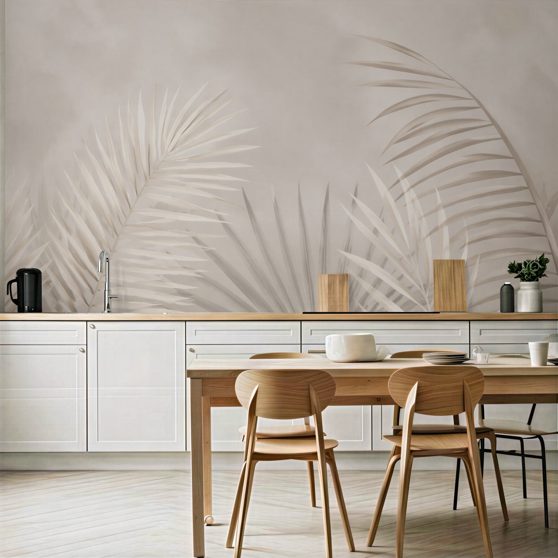 Fototapeta liście palmowe beżowe minimalistyczne na jasnym tle?v23