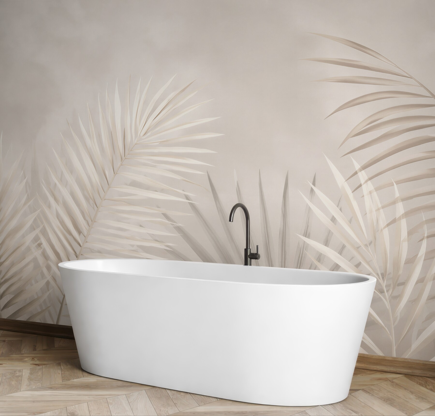 Fototapeta liście palmowe beżowe minimalistyczne na jasnym tle?v23