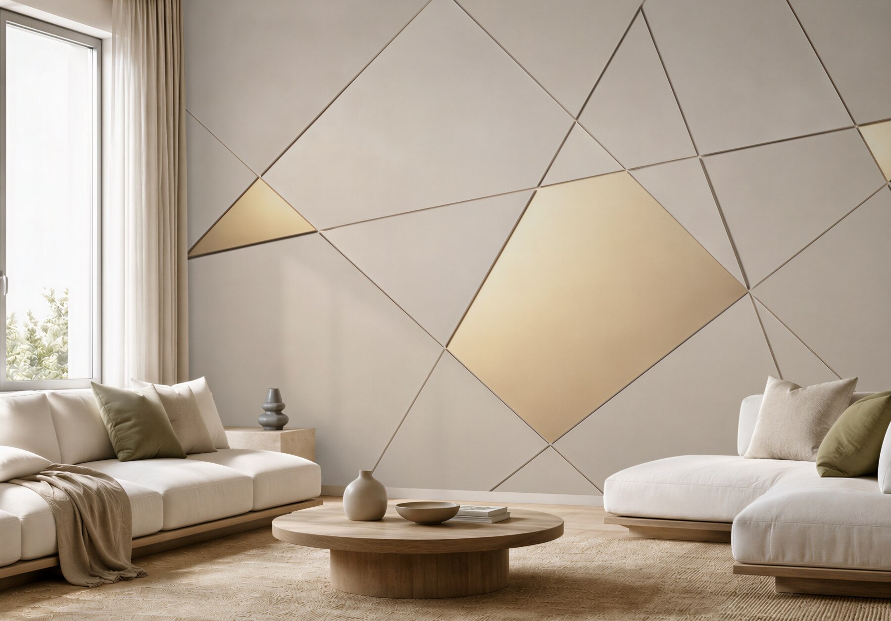 Fototapeta geometryczne trójkąty beżowo złote nowoczesna abstrakcja?v23
