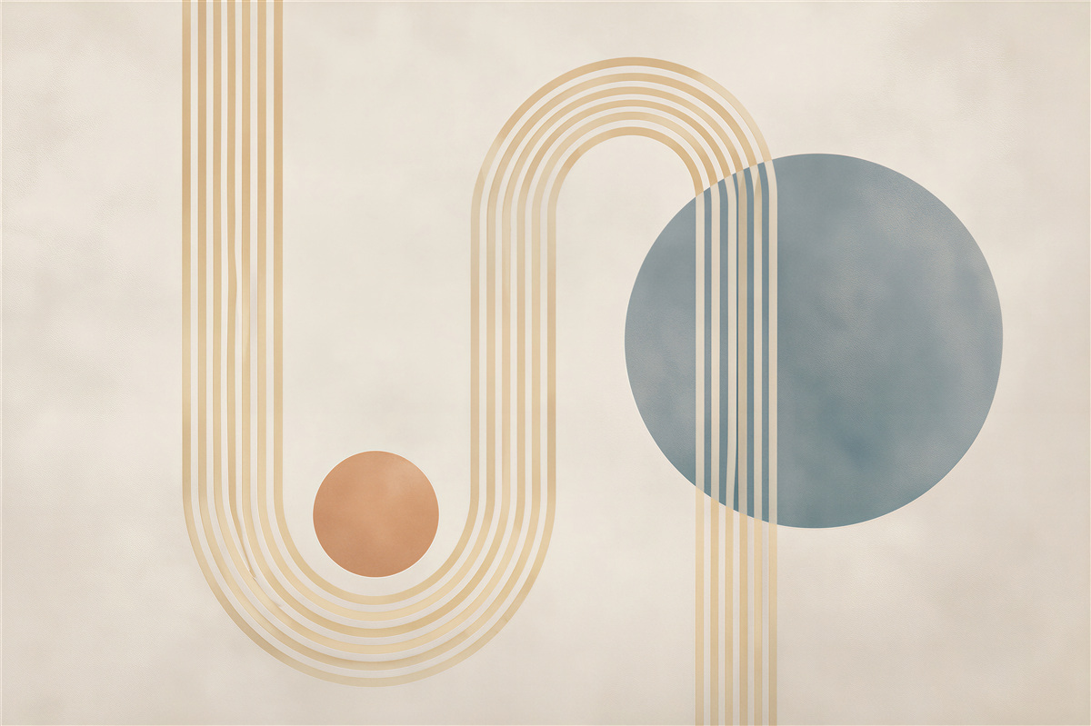 Fototapeta geometryczne łuki i koła beżowo niebieskie retro abstrakcja
