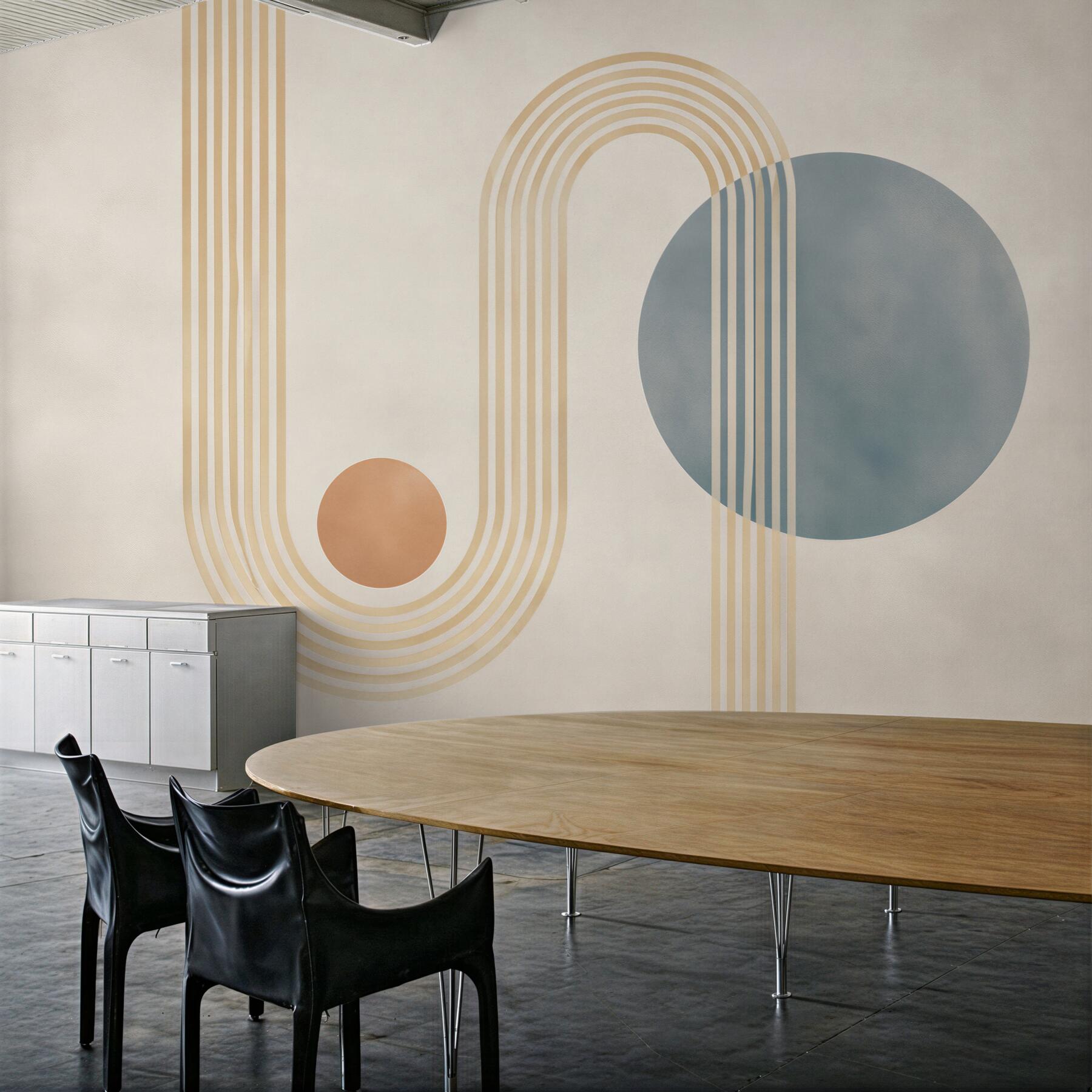 Fototapeta geometryczne łuki i koła beżowo niebieskie retro abstrakcja?v23
