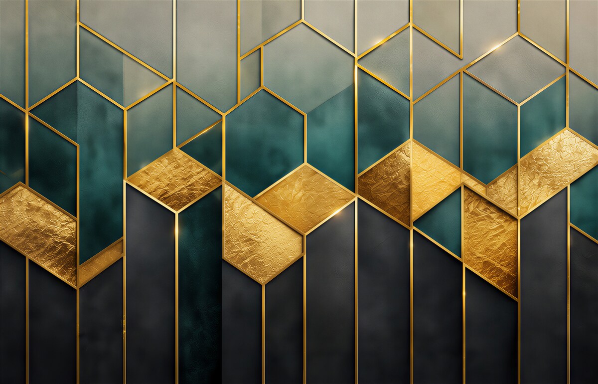 Fototapeta geometryczny wzór granatowo złoty w stylu art déco