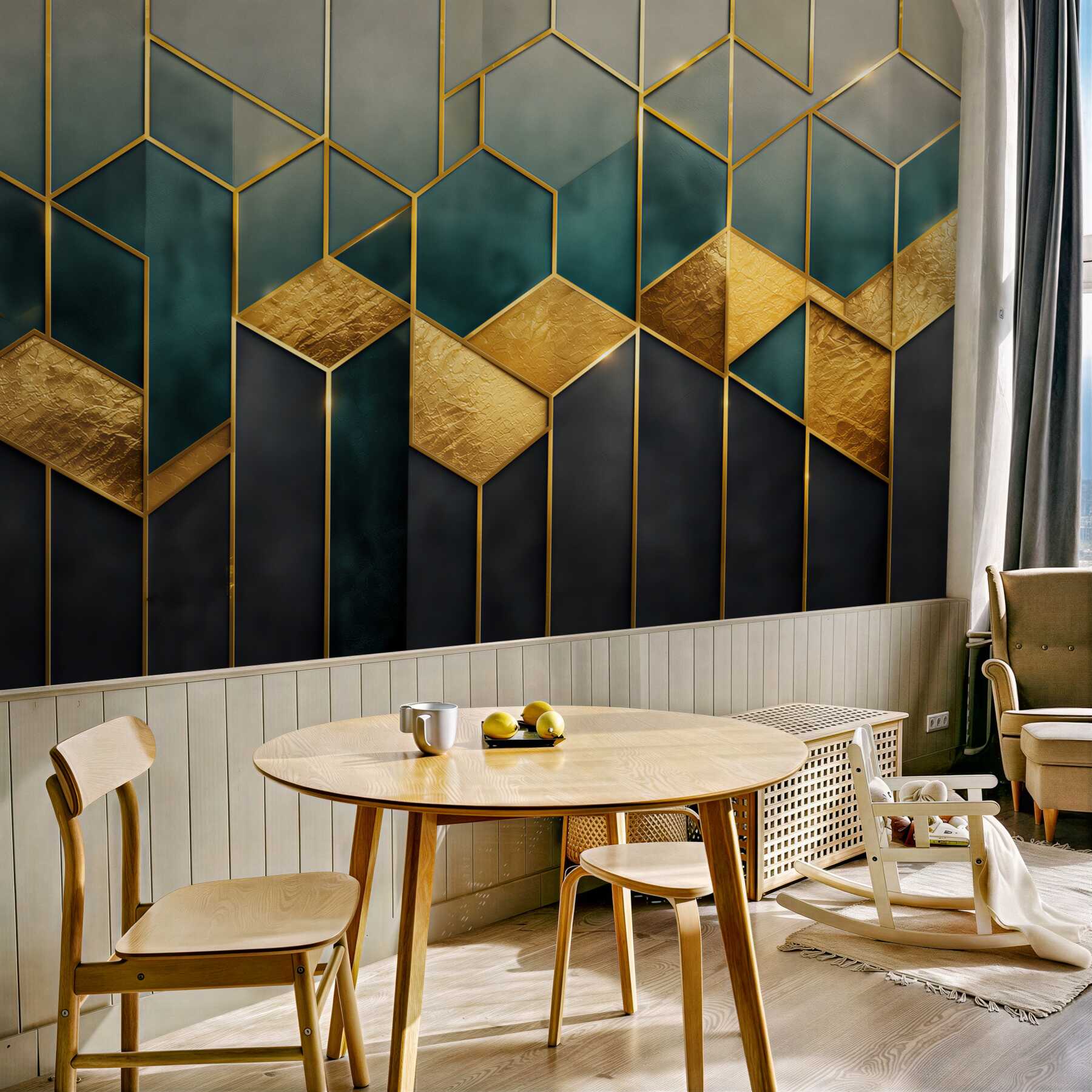 Fototapeta geometryczny wzór granatowo złoty w stylu art déco?v23