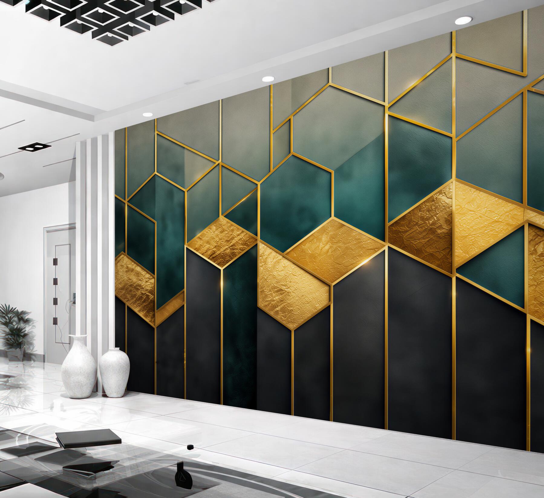 Fototapeta geometryczny wzór granatowo złoty w stylu art déco?v23