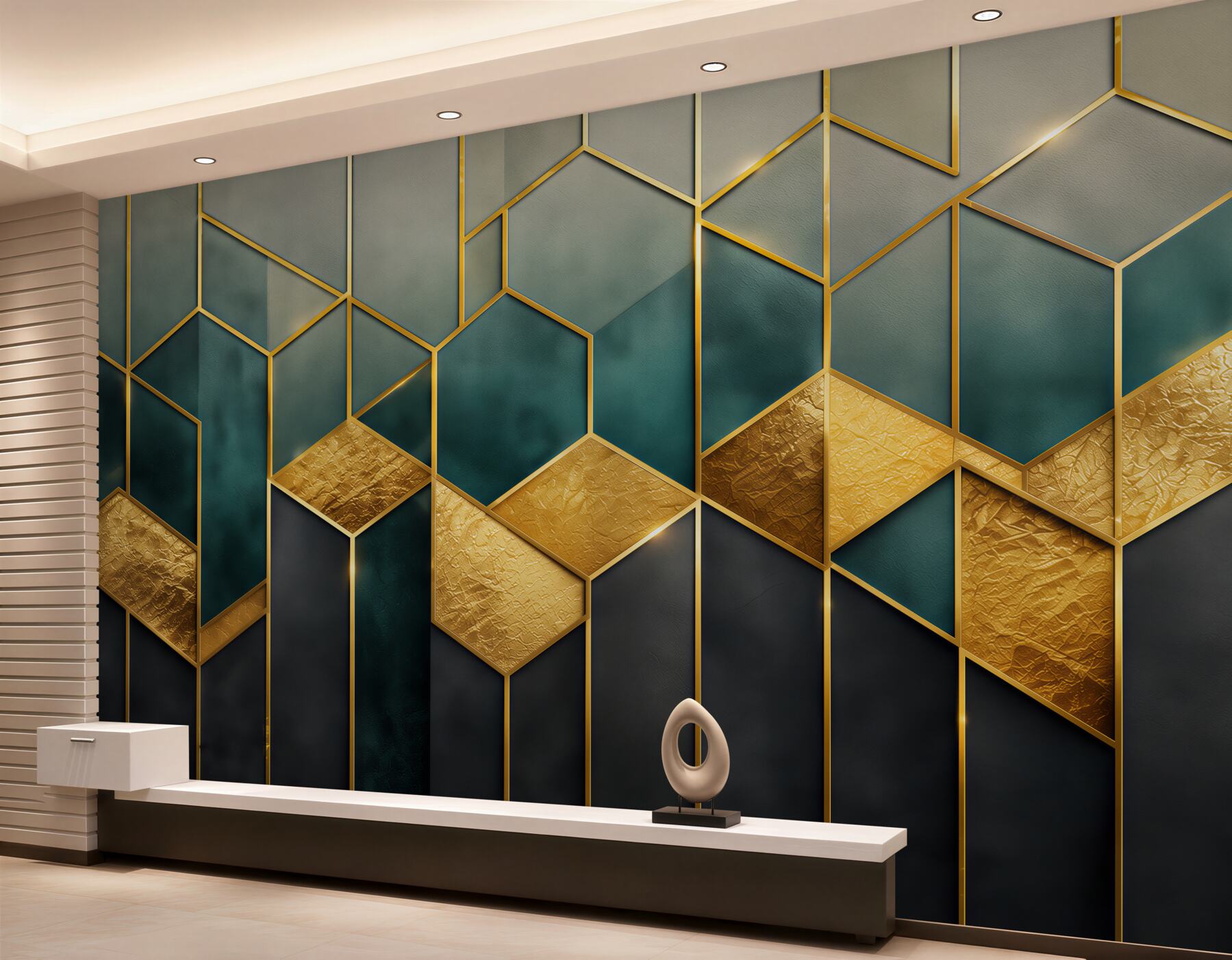 Fototapeta geometryczny wzór granatowo złoty w stylu art déco