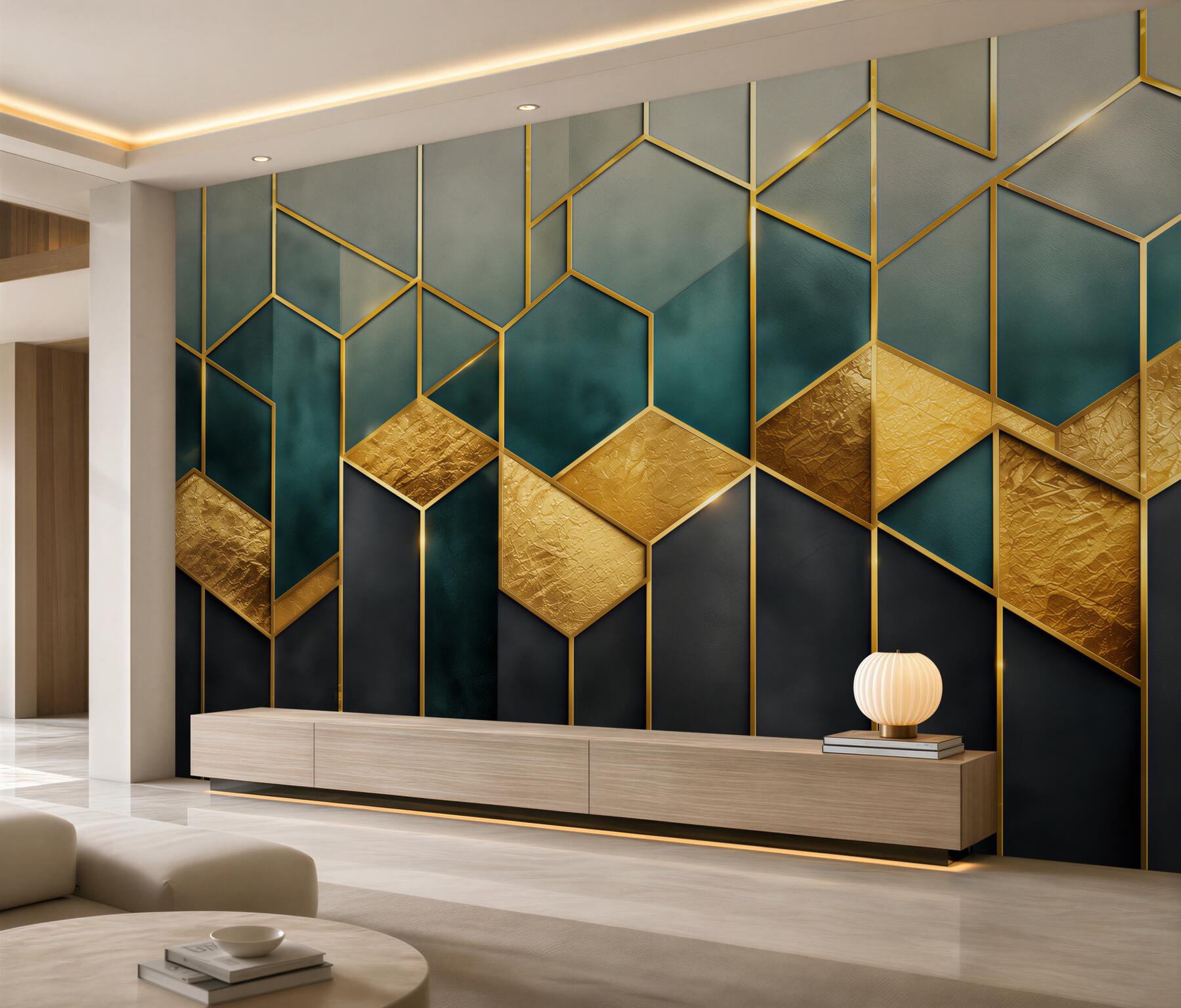 Fototapeta geometryczny wzór granatowo złoty w stylu art déco?v23