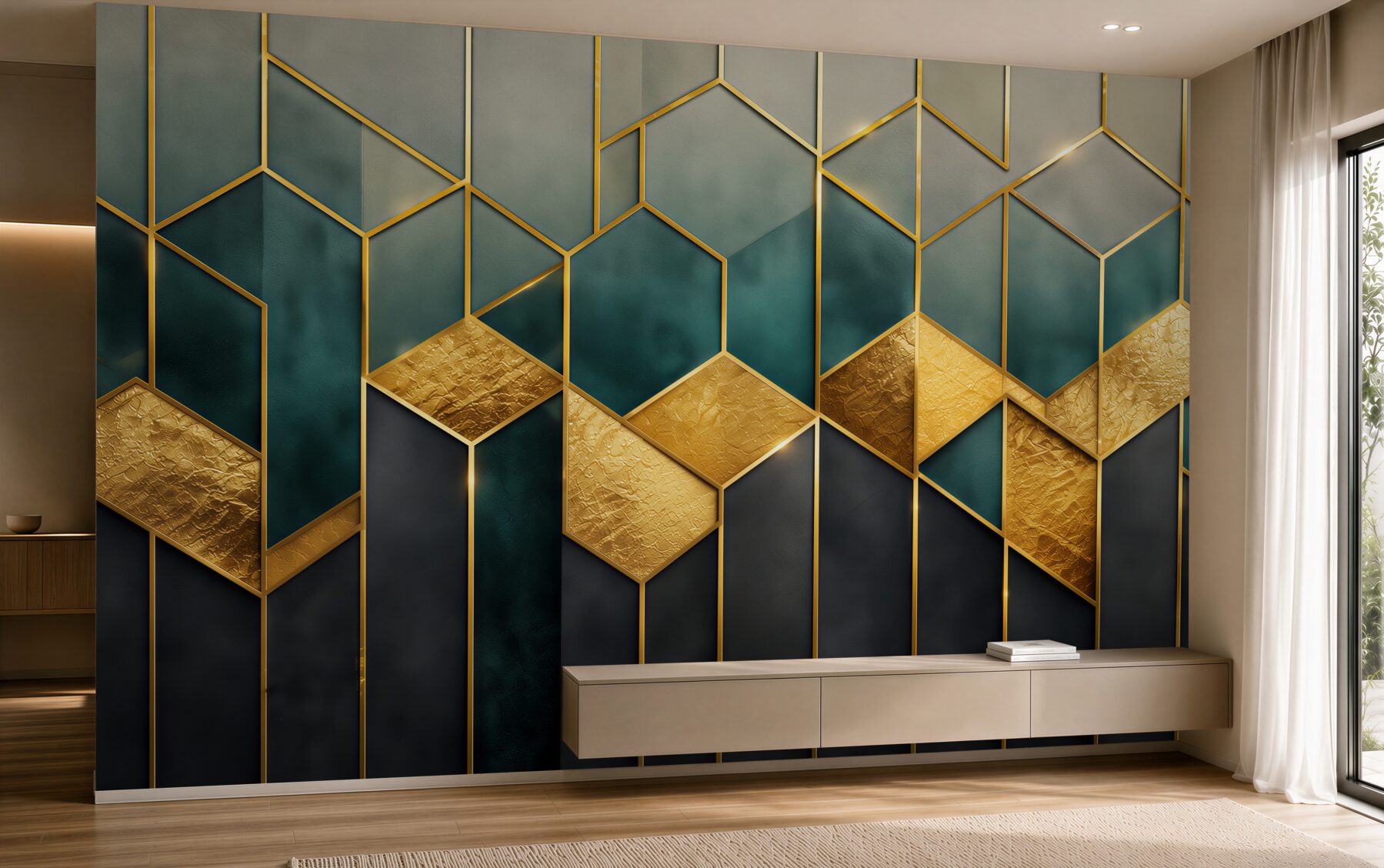 Fototapeta geometryczny wzór granatowo złoty w stylu art déco?v23