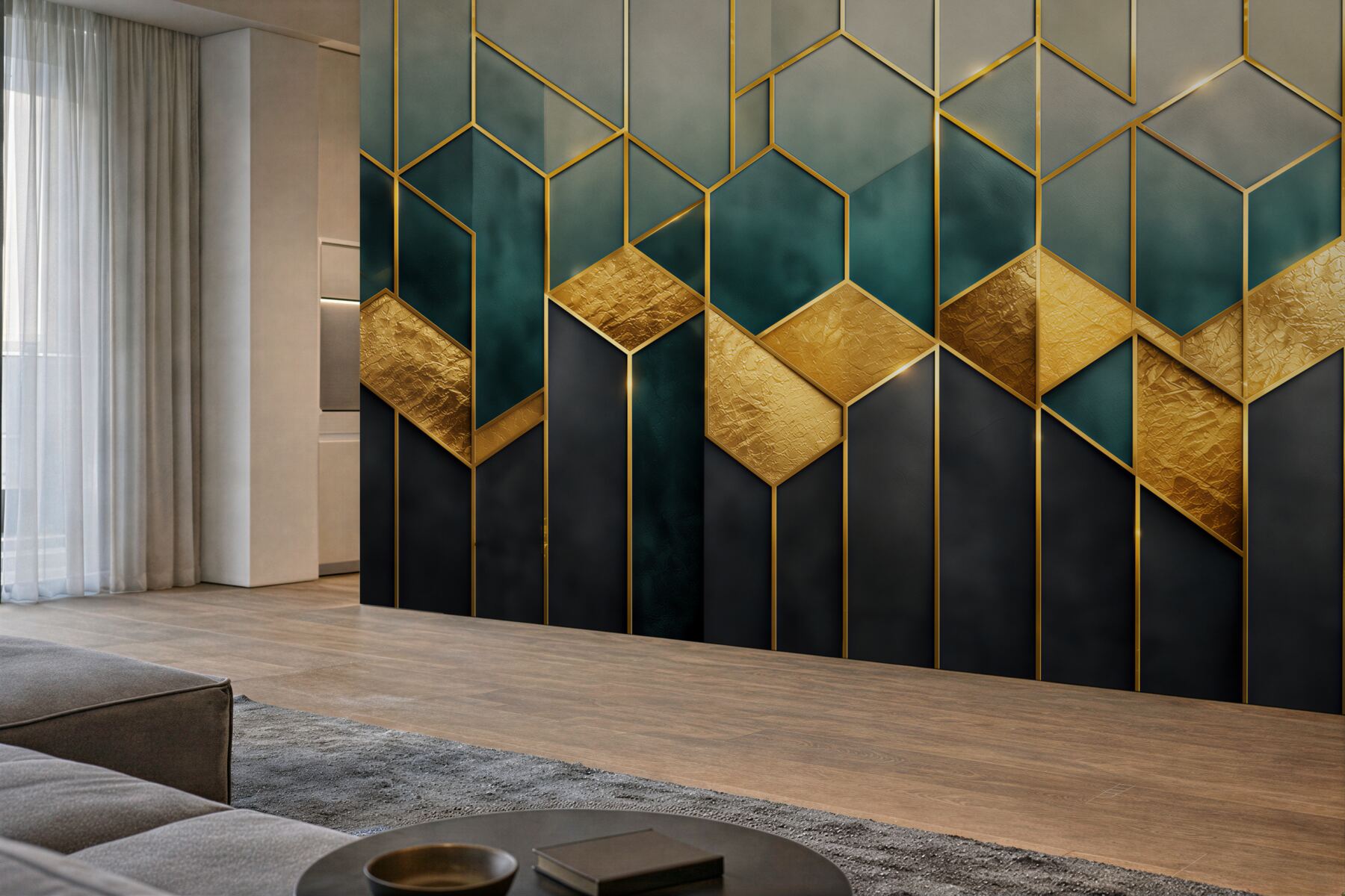 Fototapeta geometryczny wzór granatowo złoty w stylu art déco?v23