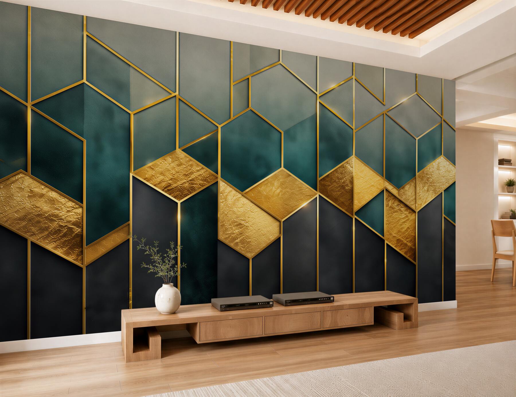 Fototapeta geometryczny wzór granatowo złoty w stylu art déco?v23