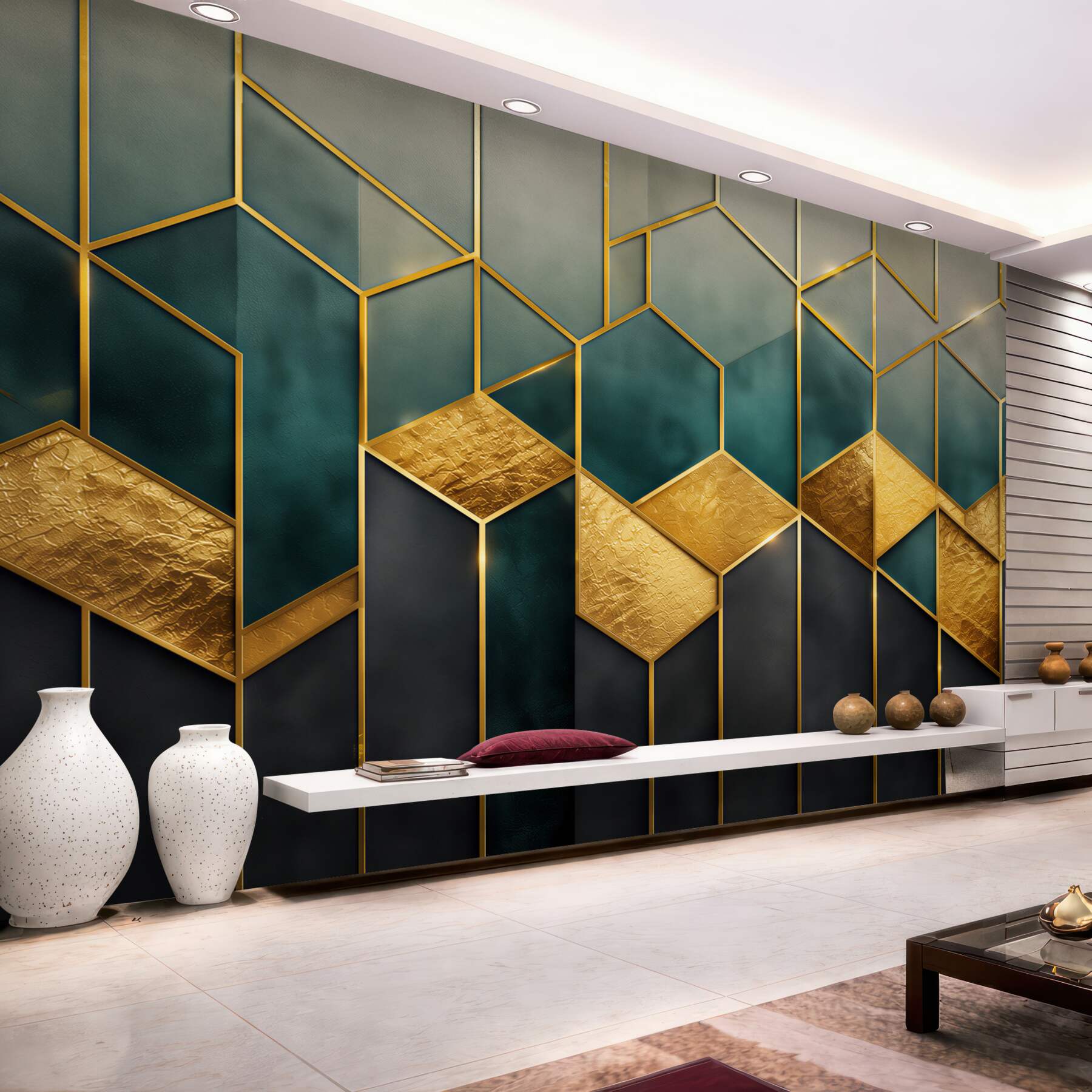 Fototapeta geometryczny wzór granatowo złoty w stylu art déco?v23