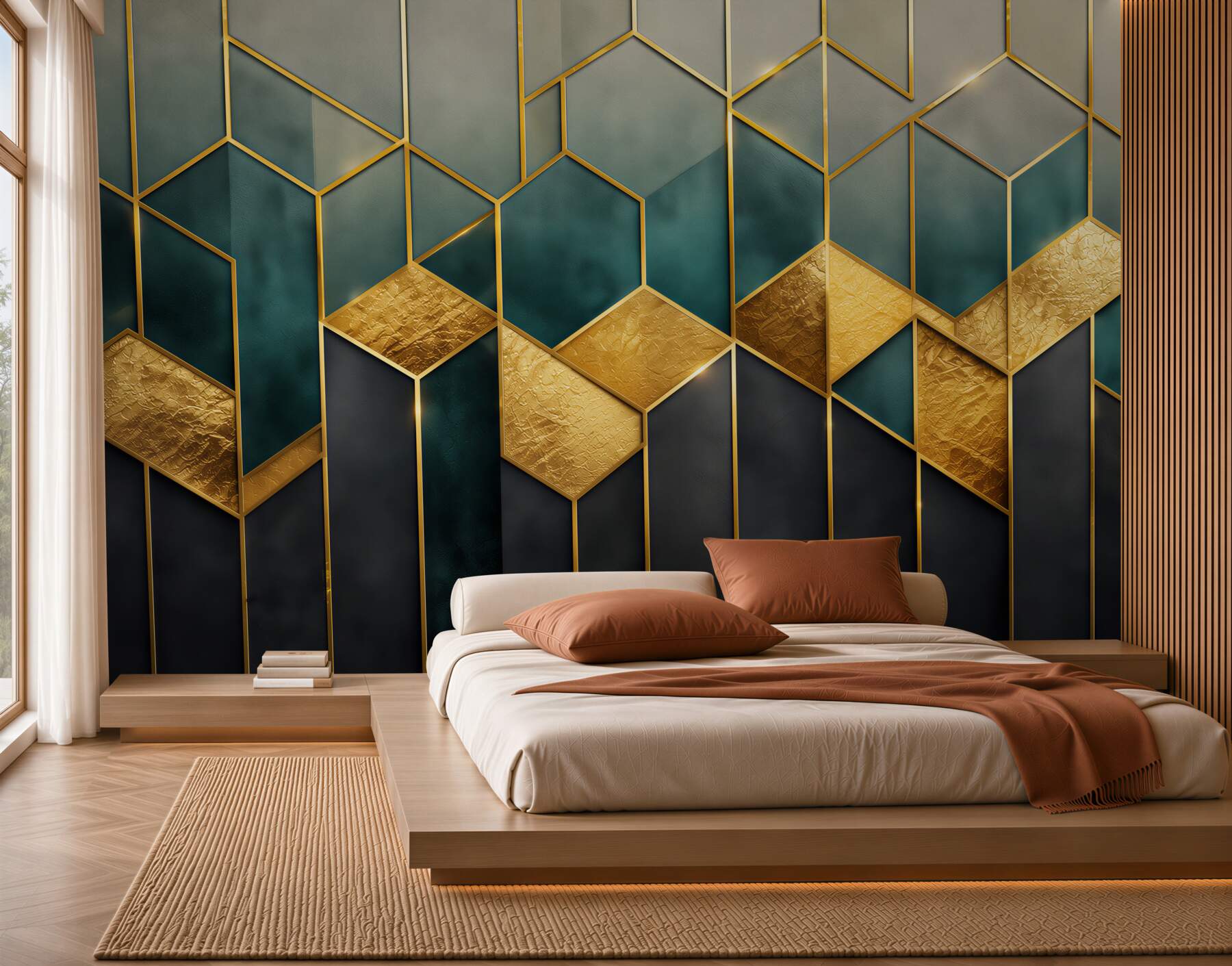 Fototapeta geometryczny wzór granatowo złoty w stylu art déco?v23