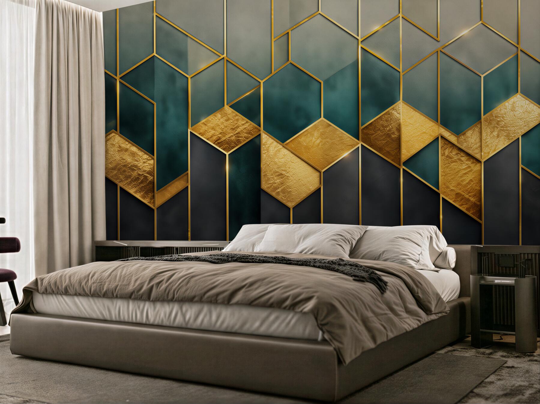 Fototapeta geometryczny wzór granatowo złoty w stylu art déco?v23