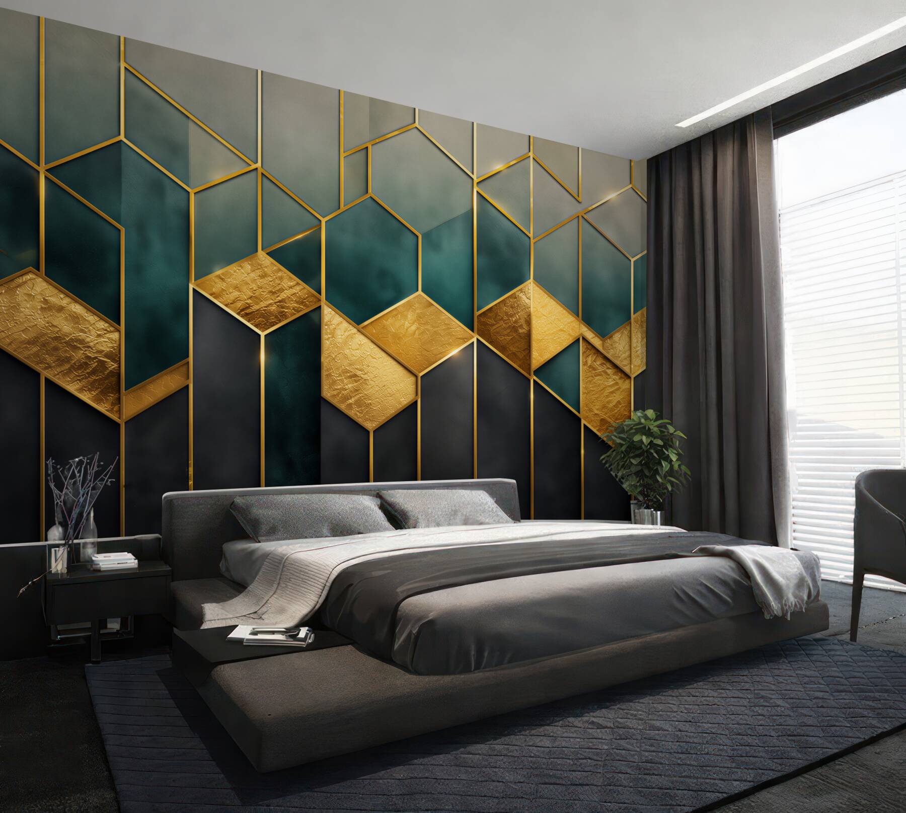 Fototapeta geometryczny wzór granatowo złoty w stylu art déco?v23
