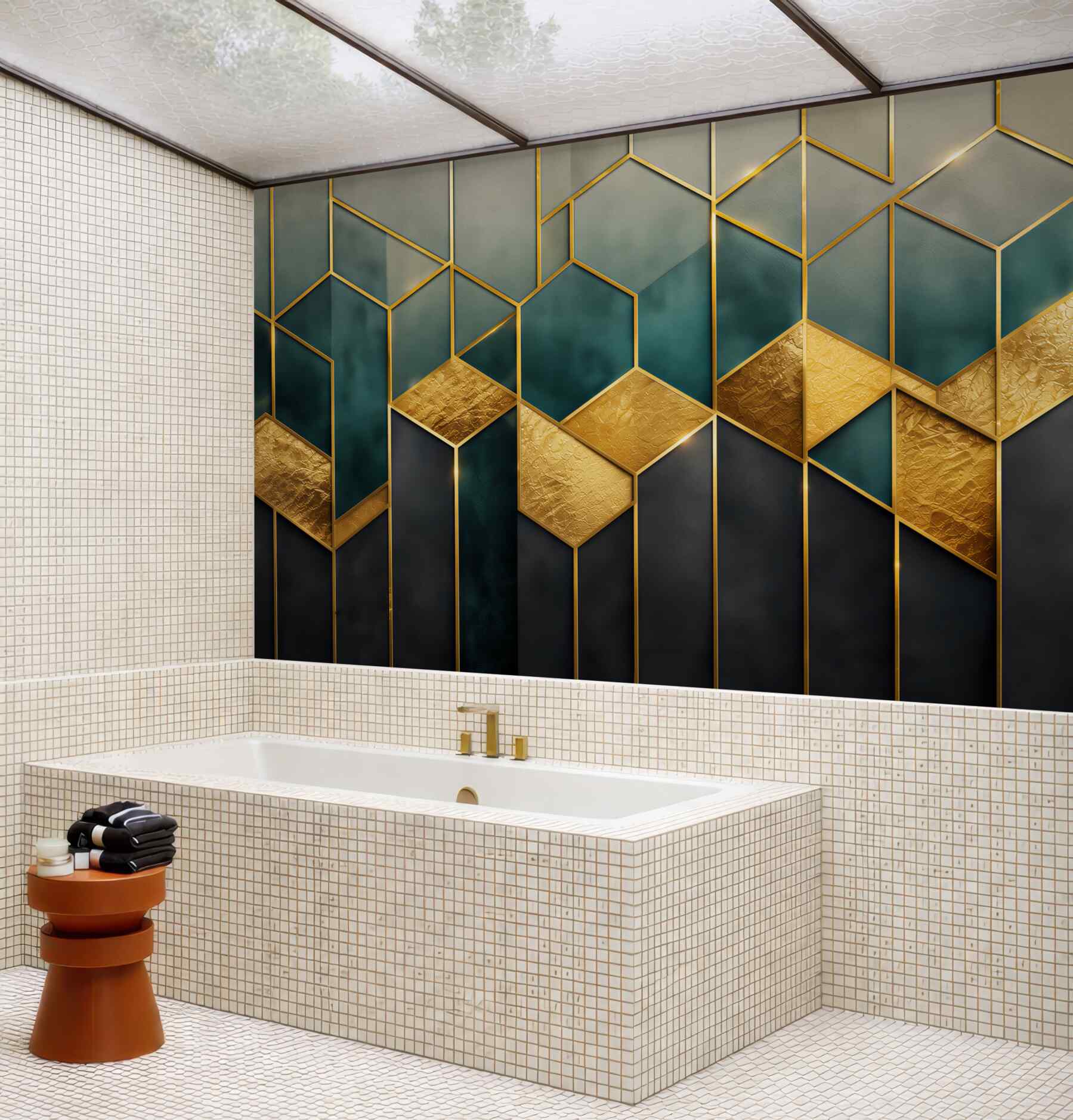 Fototapeta geometryczny wzór granatowo złoty w stylu art déco?v23
