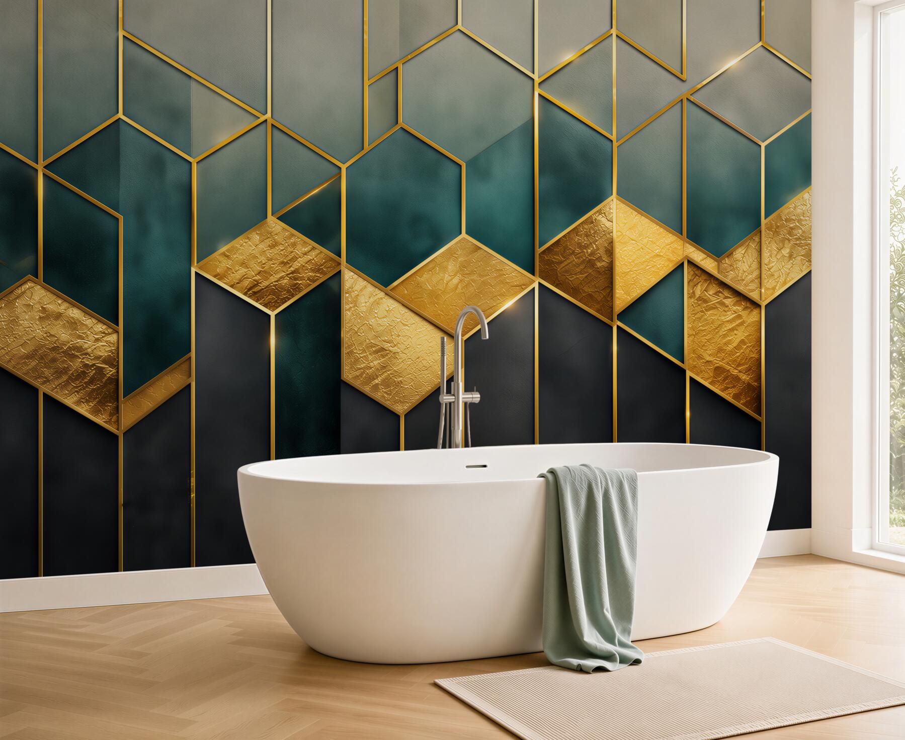 Fototapeta geometryczny wzór granatowo złoty w stylu art déco?v23