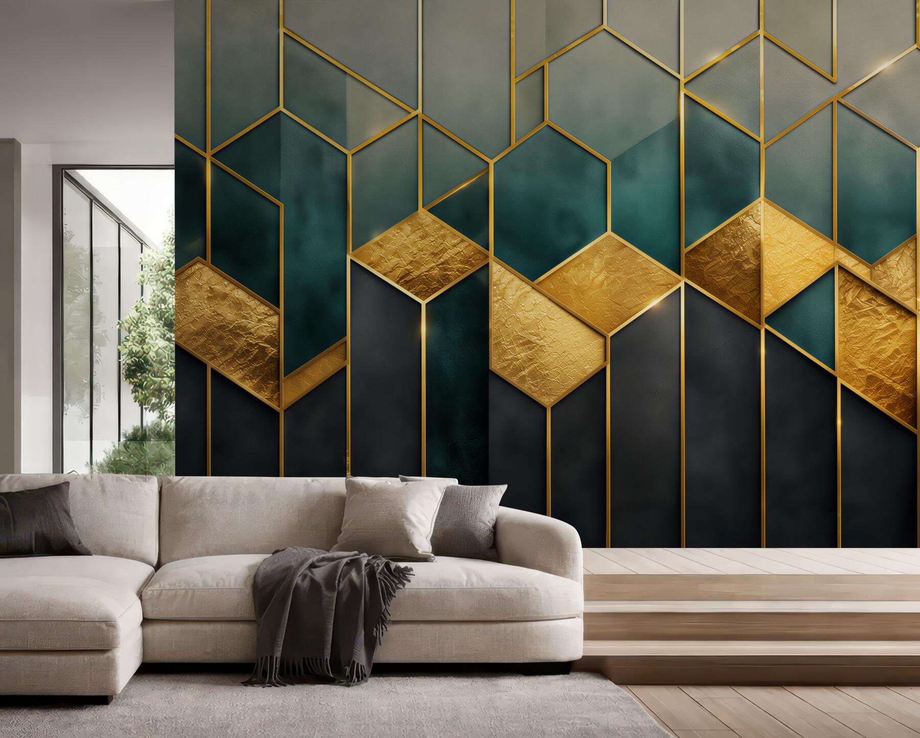 Fototapeta geometryczny wzór granatowo złoty w stylu art déco?v23