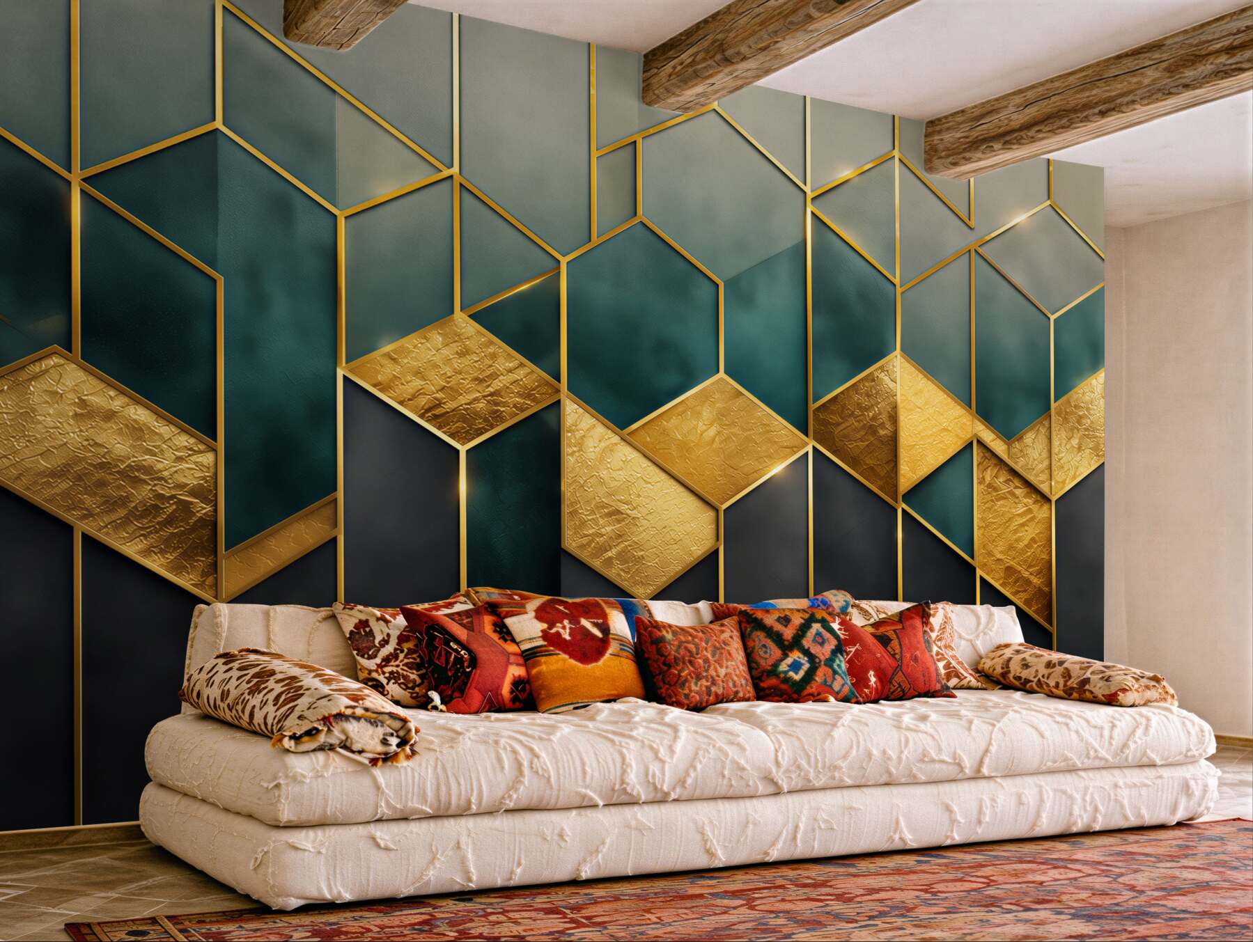 Fototapeta geometryczny wzór granatowo złoty w stylu art déco?v23