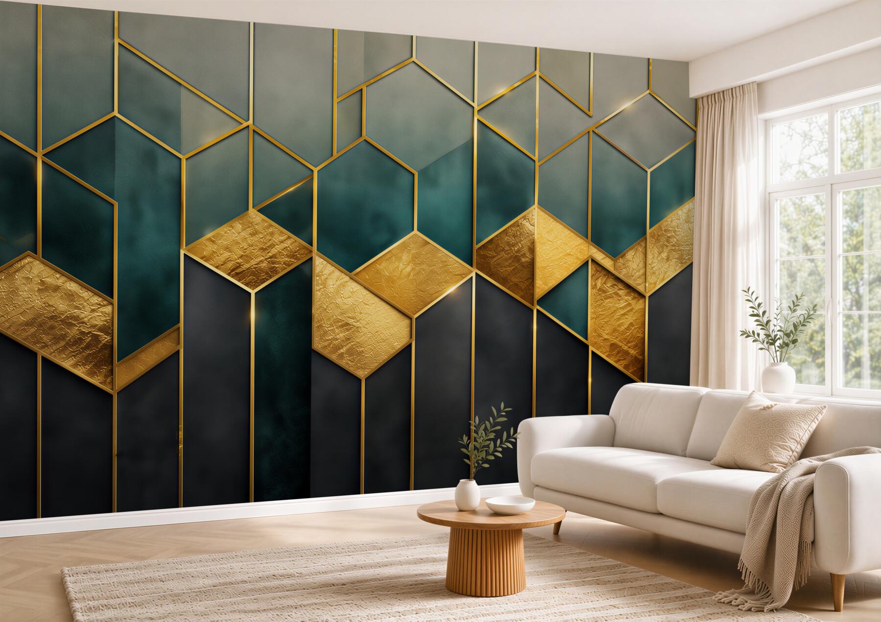 Fototapeta geometryczny wzór granatowo złoty w stylu art déco?v23