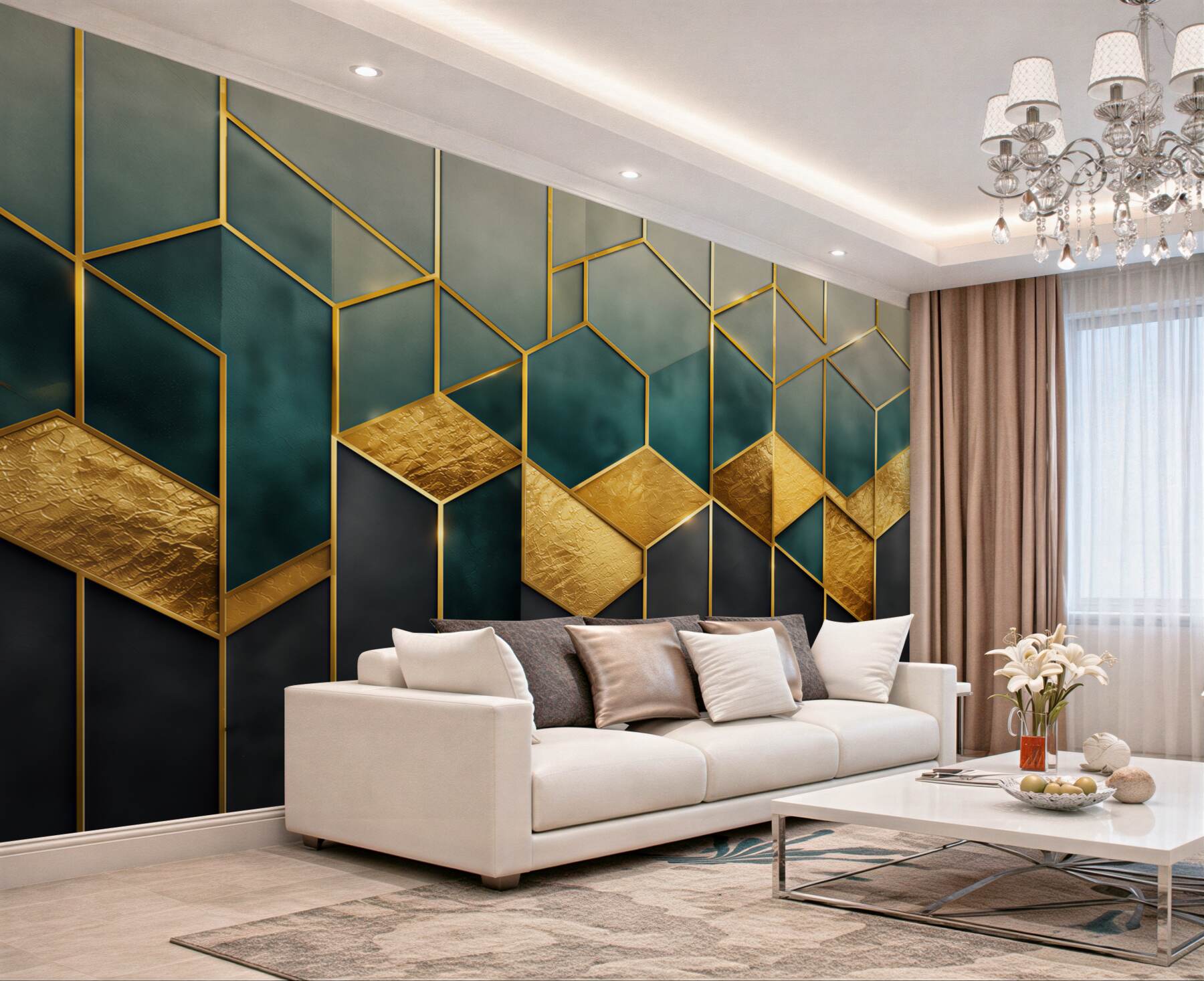 Fototapeta geometryczny wzór granatowo złoty w stylu art déco?v23