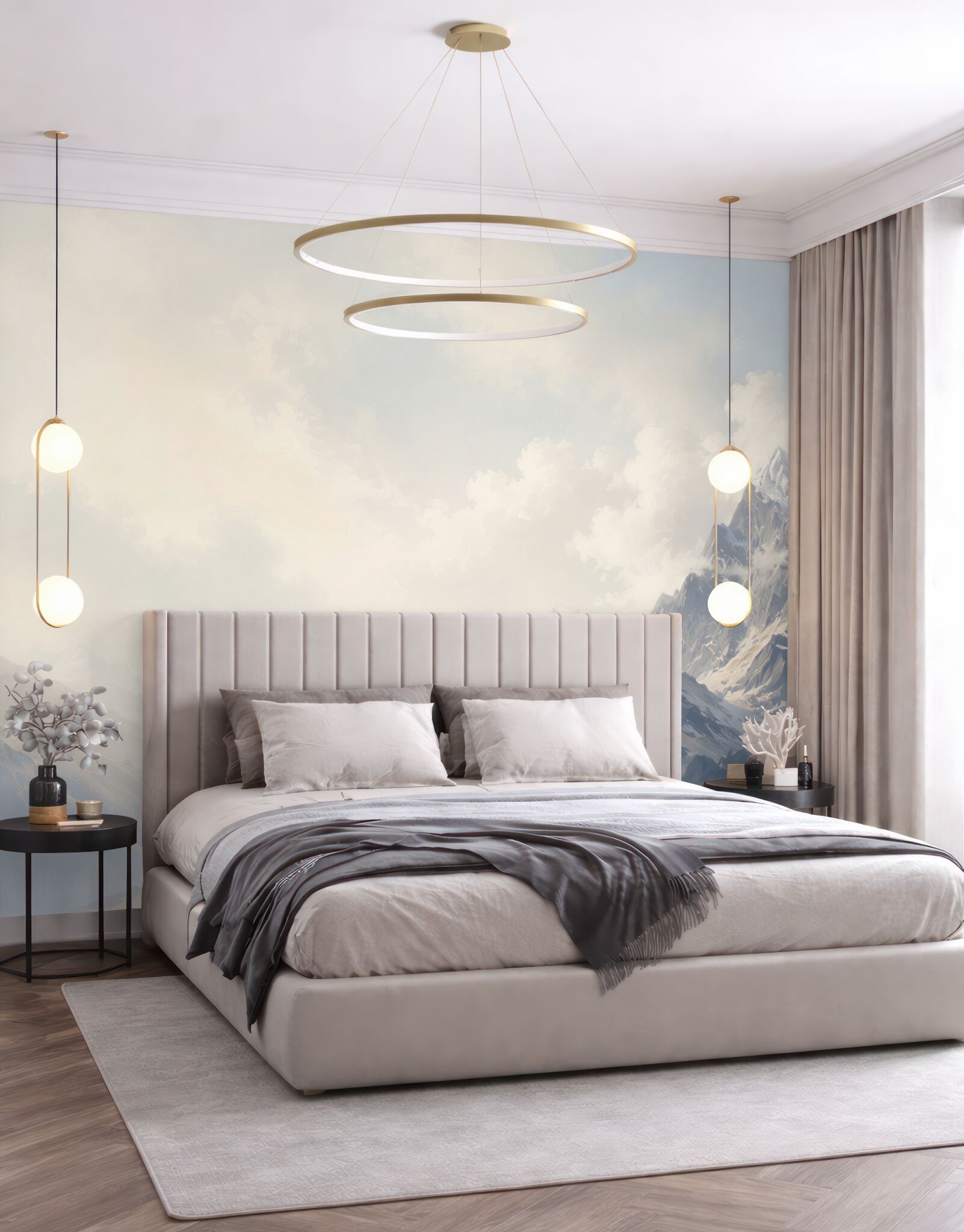 Fototapeta ośnieżone szczyty górskie w jasnych chmurach minimalistyczna?v23