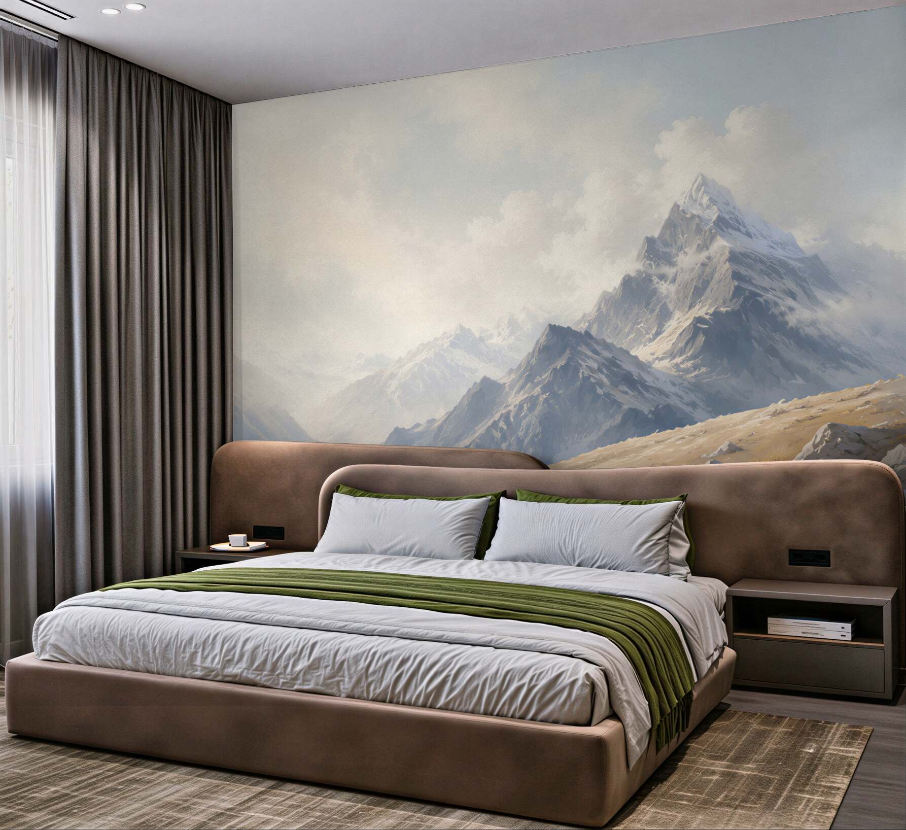 Fototapeta ośnieżone szczyty górskie w jasnych chmurach minimalistyczna?v23
