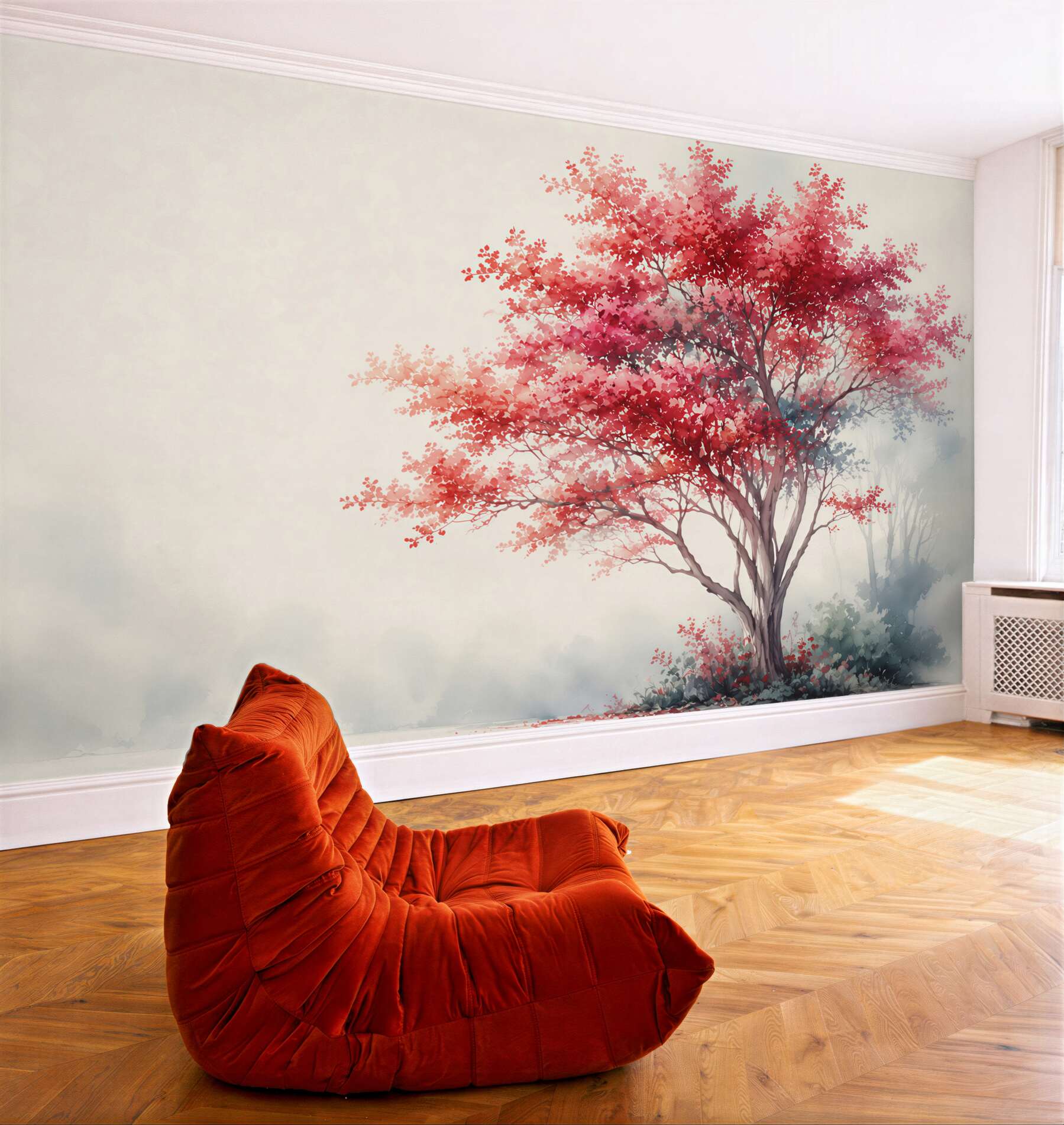 Fototapeta czerwone drzewo akwarelowe na jasnym tle eleganckie?v23