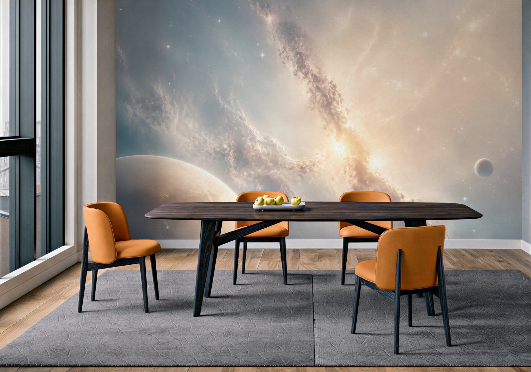 Fototapeta kosmos z planetami i mgławicą w jasnych pastelach?v23