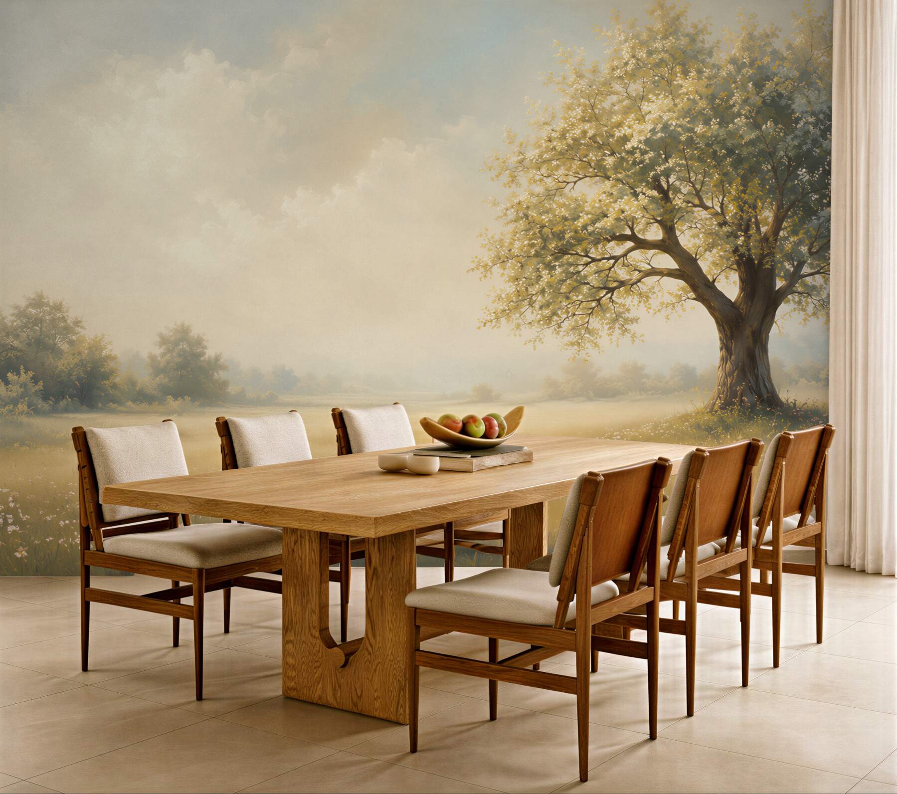 Fototapeta samotne drzewo na łące w promieniach słońca pastelowy pejzaż?v23