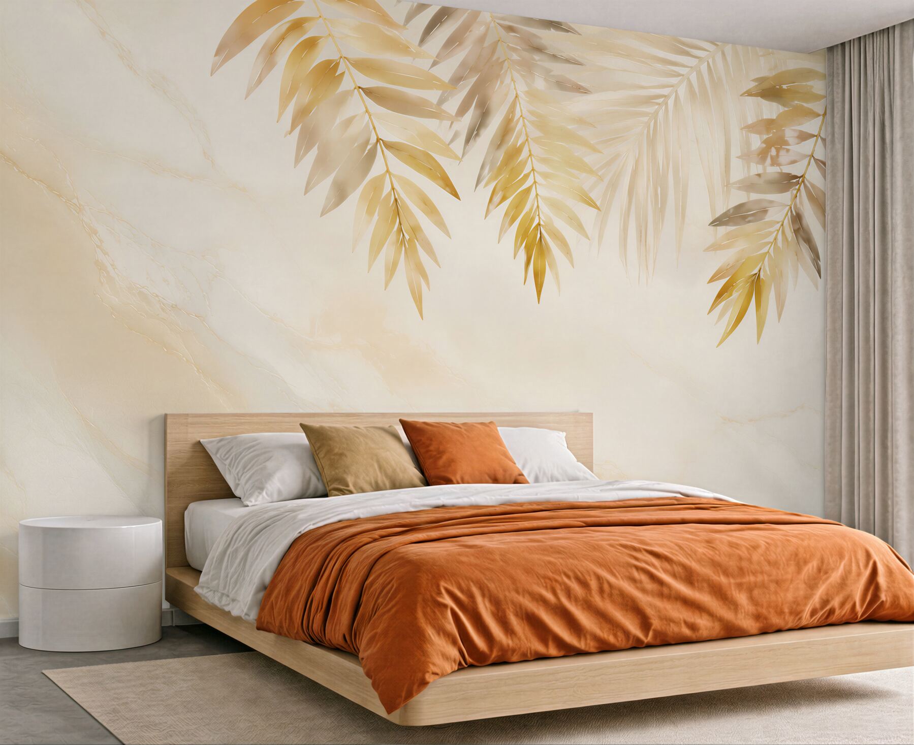 Fototapeta złote liście palmowe na jasnym marmurze elegancka tropical?v23