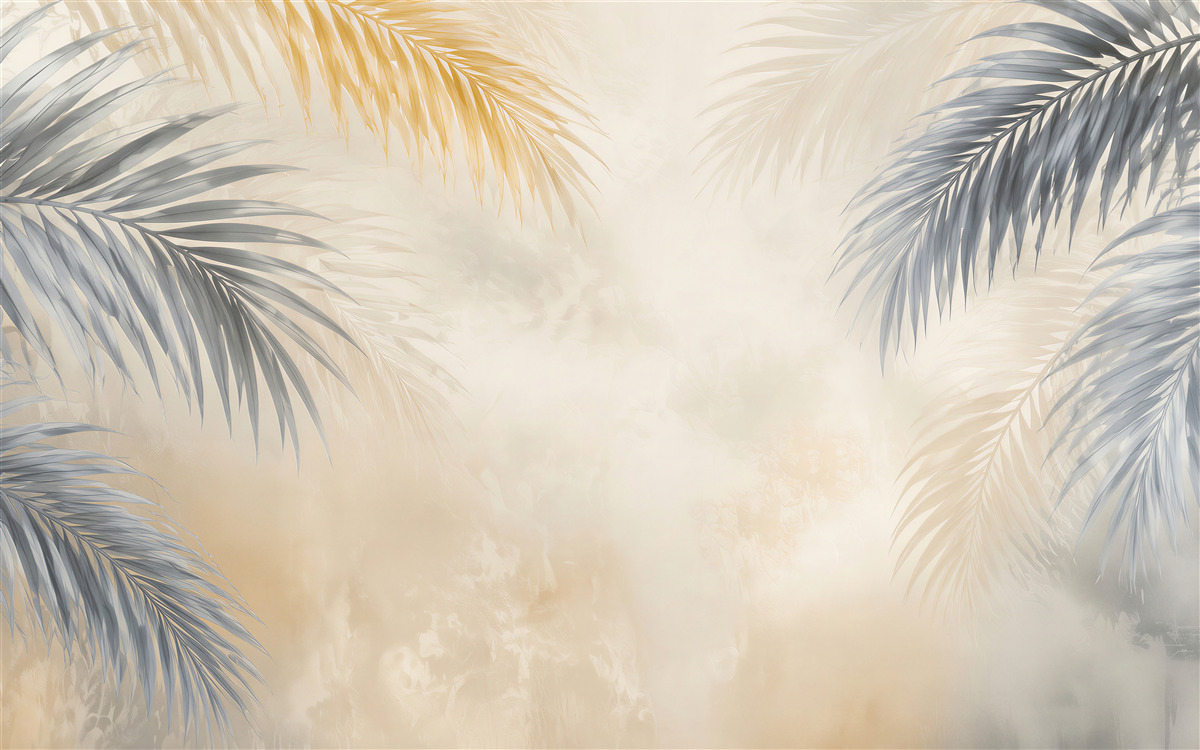 Fototapeta szare liście palmowe z beżowym tłem nowoczesny styl tropical