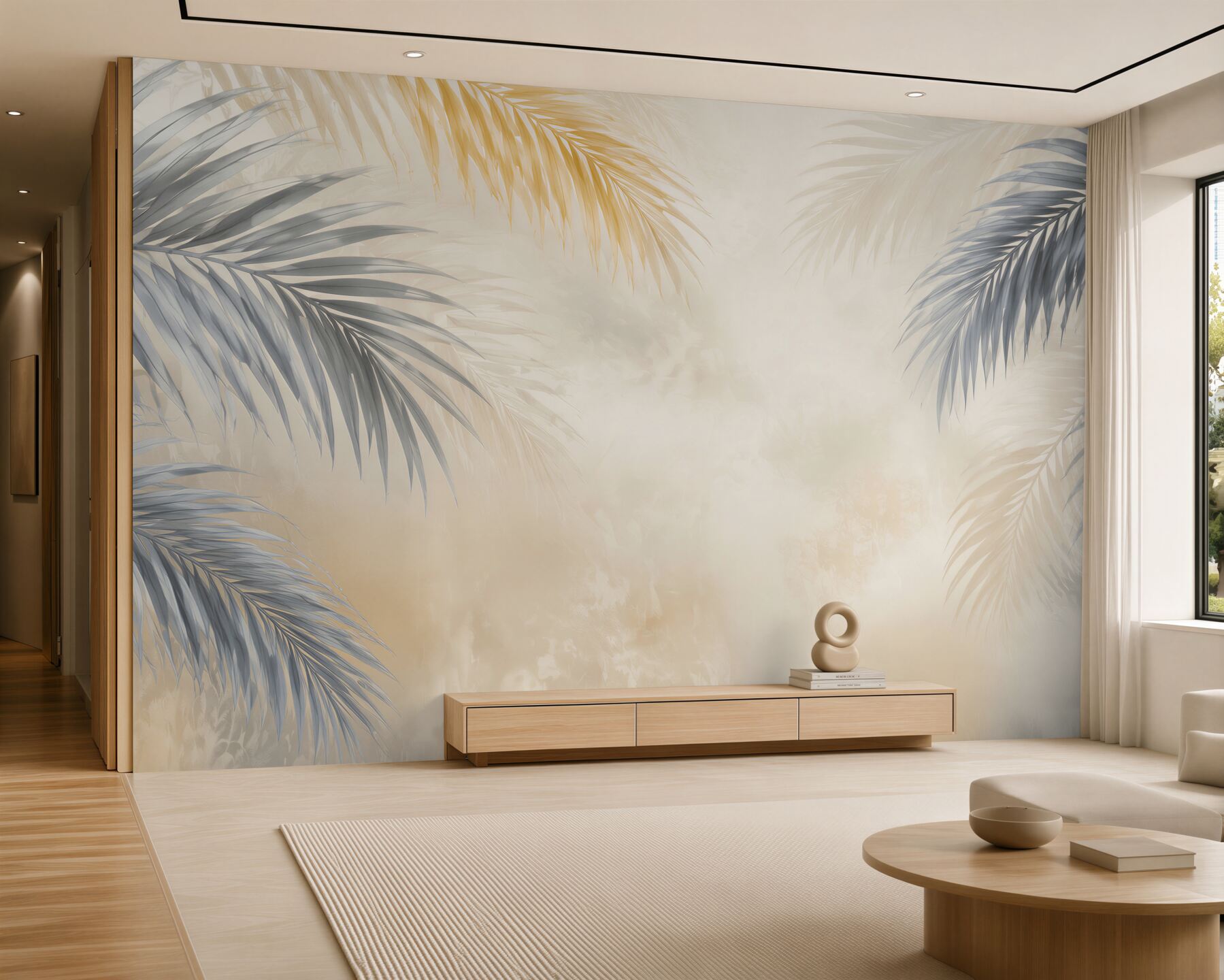 Fototapeta szare liście palmowe z beżowym tłem nowoczesny styl tropical?v23