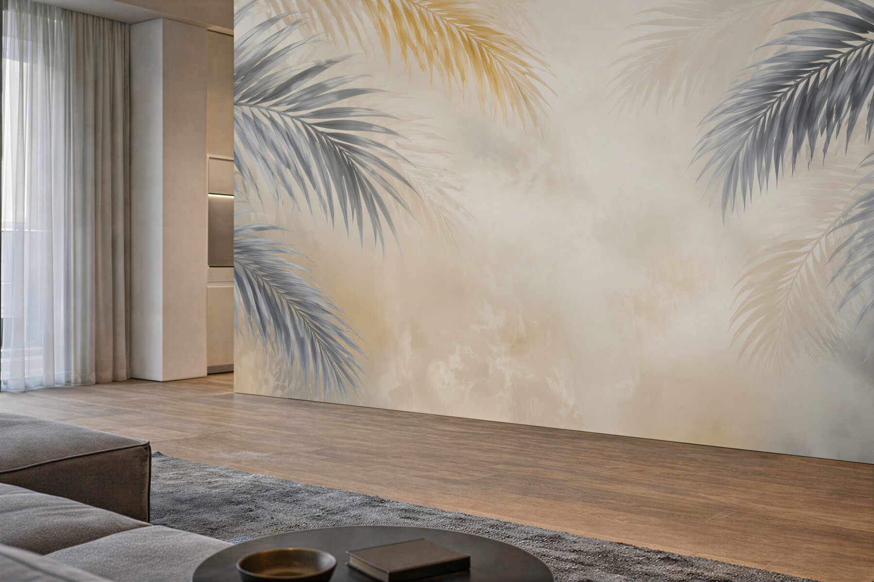 Fototapeta szare liście palmowe z beżowym tłem nowoczesny styl tropical?v23